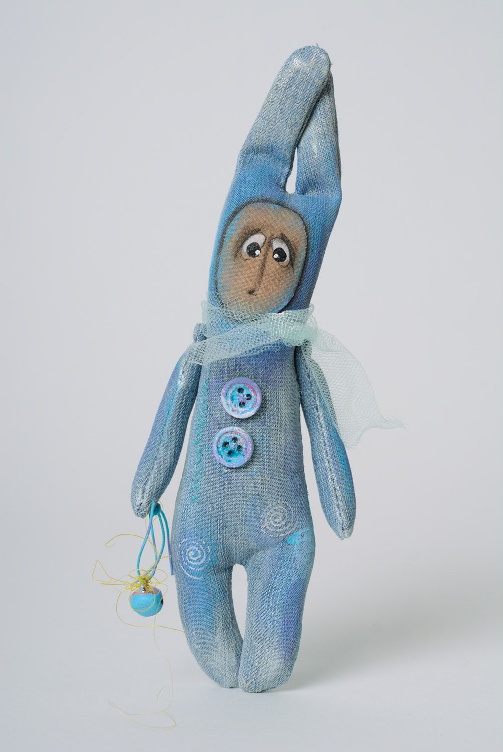 Handmade designer soft toy sewn of denim fabric and painted with acrylics photo 4