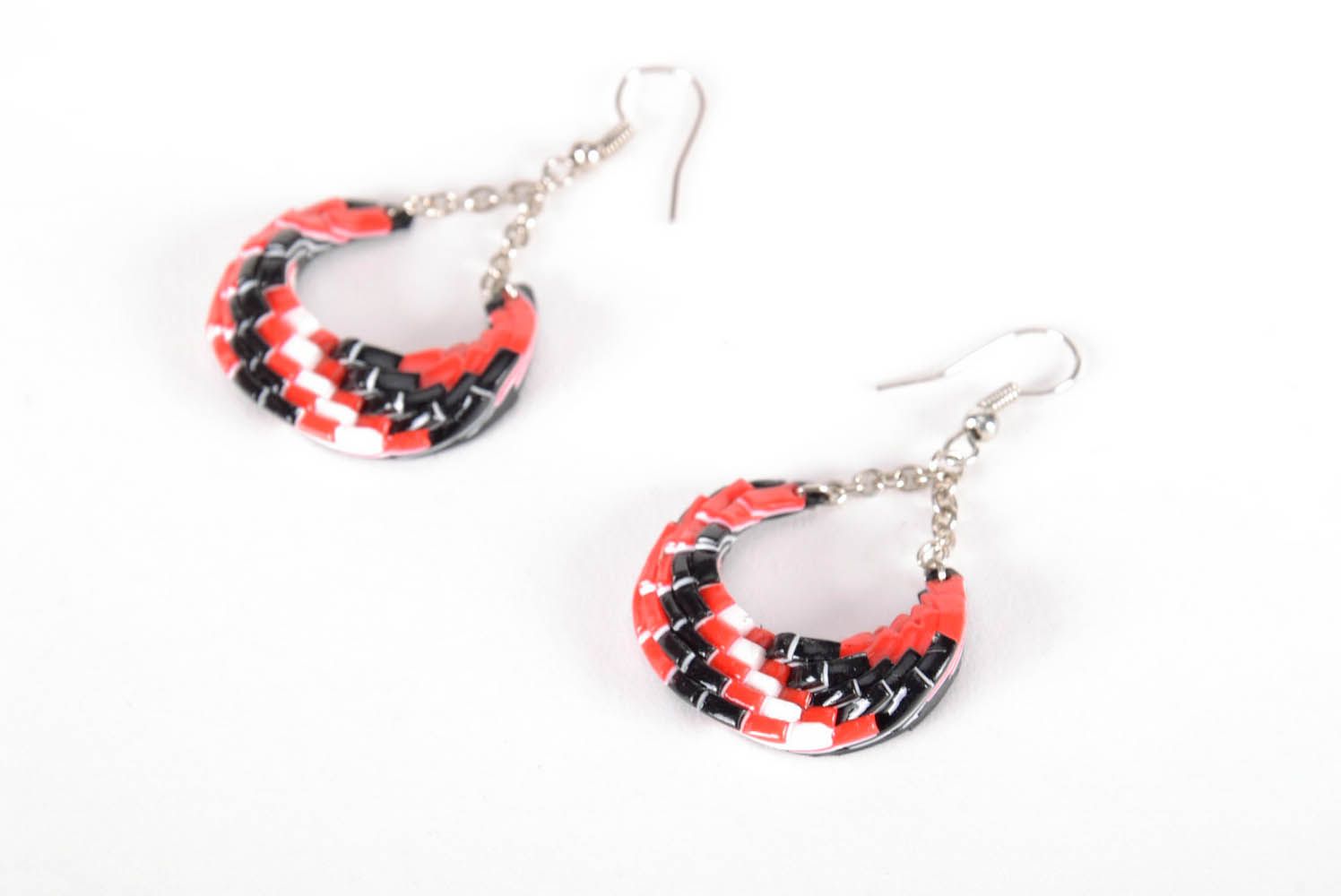Red and Black Earrings Made of Polymer Clay photo 1