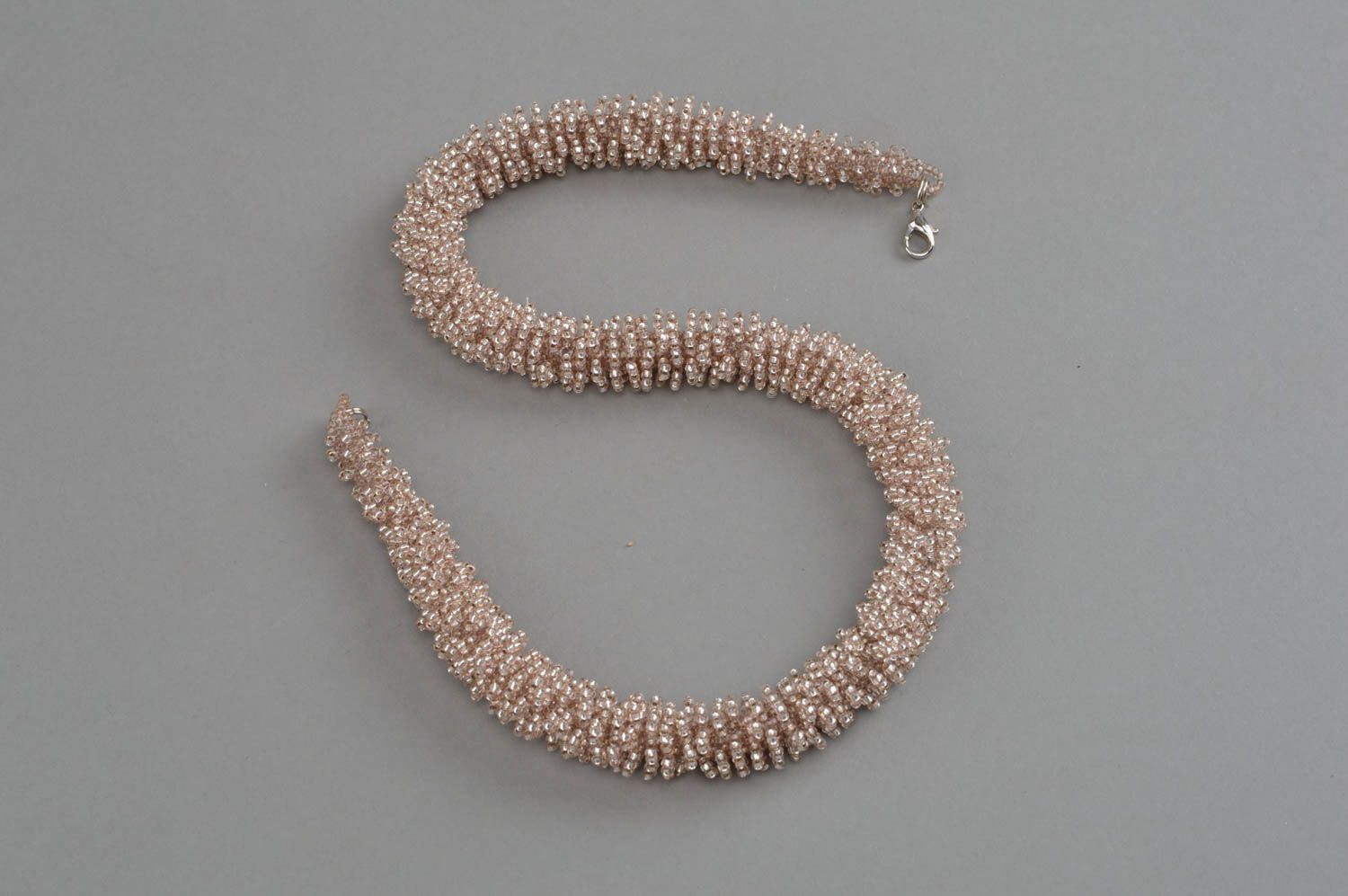 Beautiful woven beaded cord necklace of smoky pink color designer jewelry photo 4