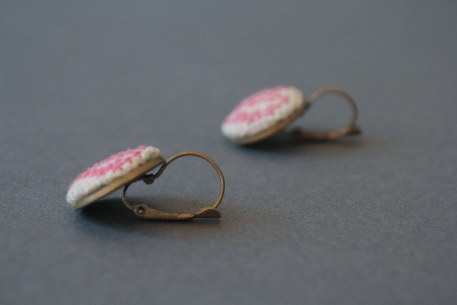 Earrings with metal basis decorated with embroidery photo 2