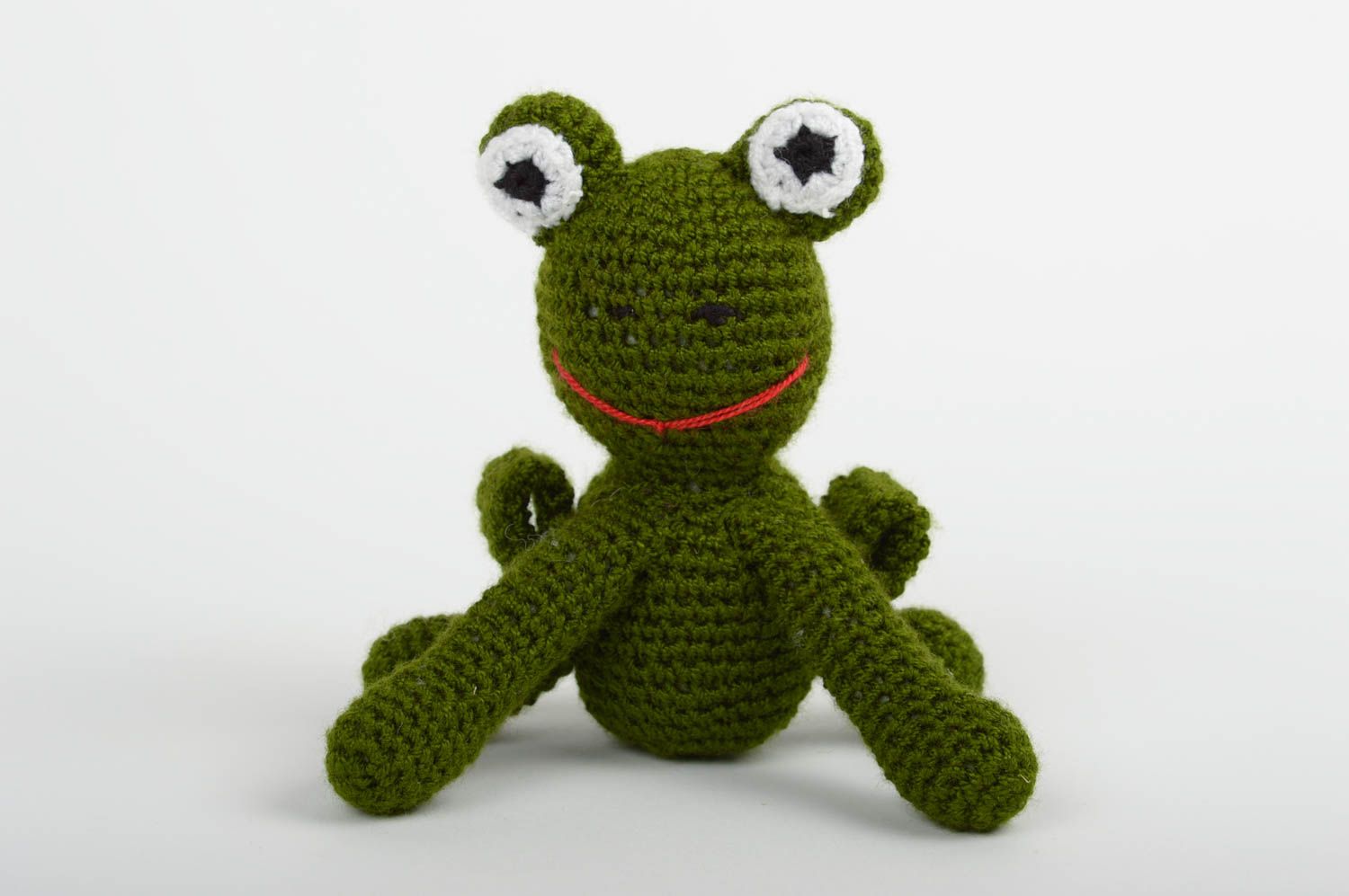 Jouet grenouille Peluche faite main Cadeau enfant tricoté au crochet coton photo 1