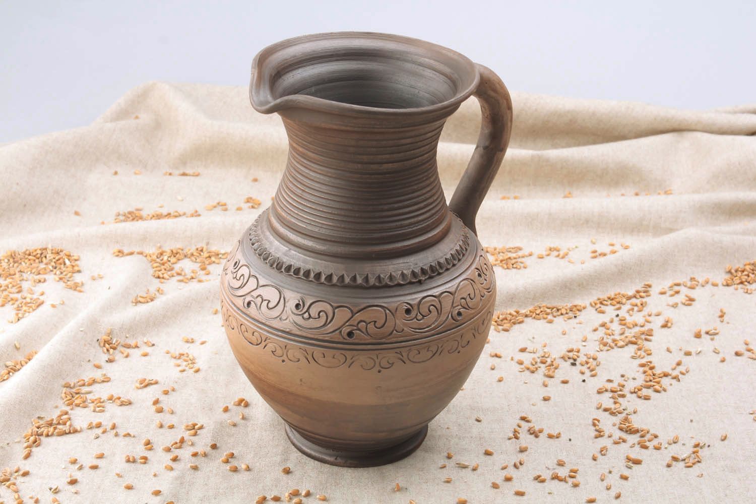 50 oz ceramic handmade white clay water jug with handle 2,5 lb photo 1