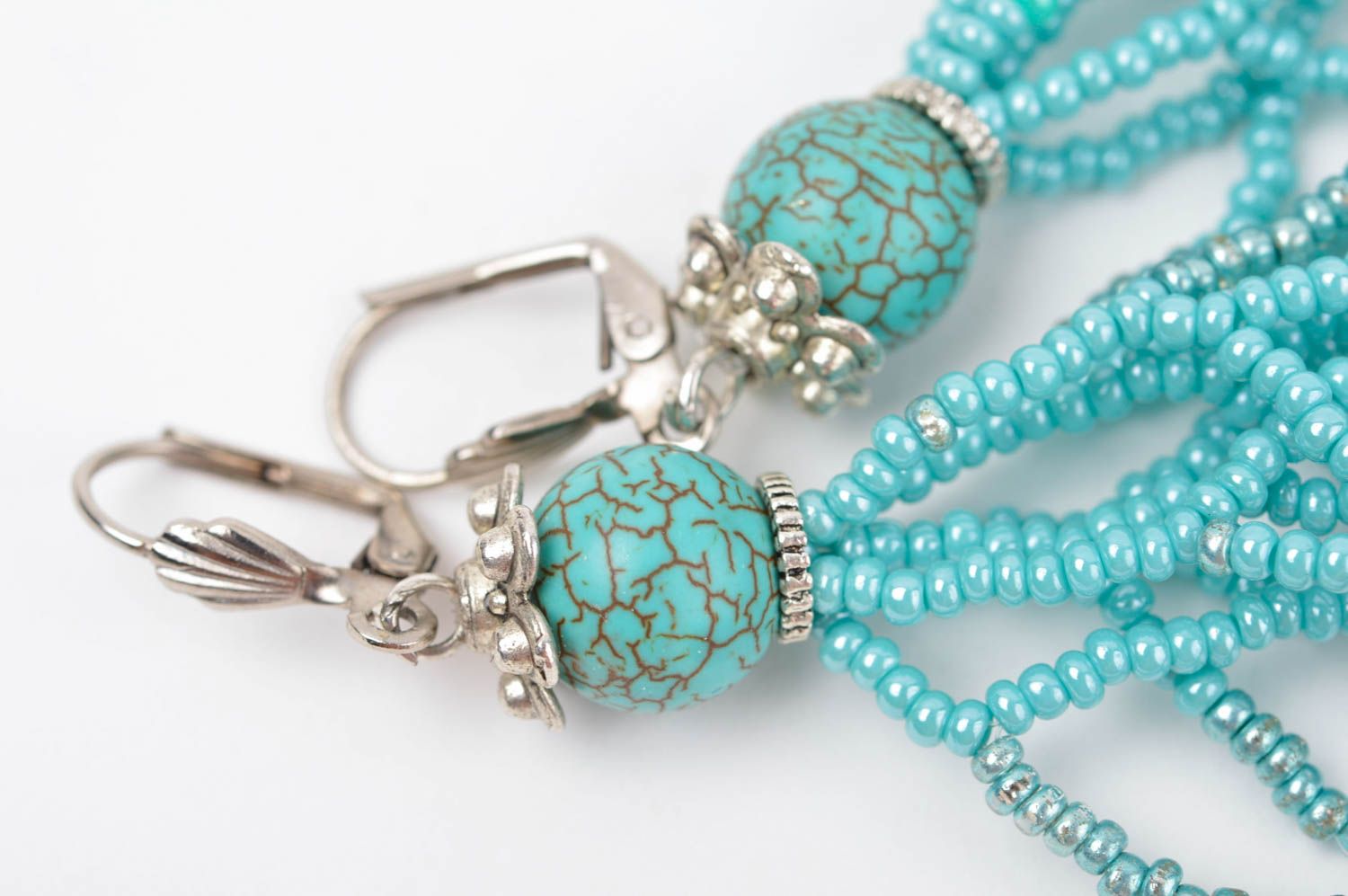 Handmade seed bead earrings seed beads accessories long earrings with charms photo 5