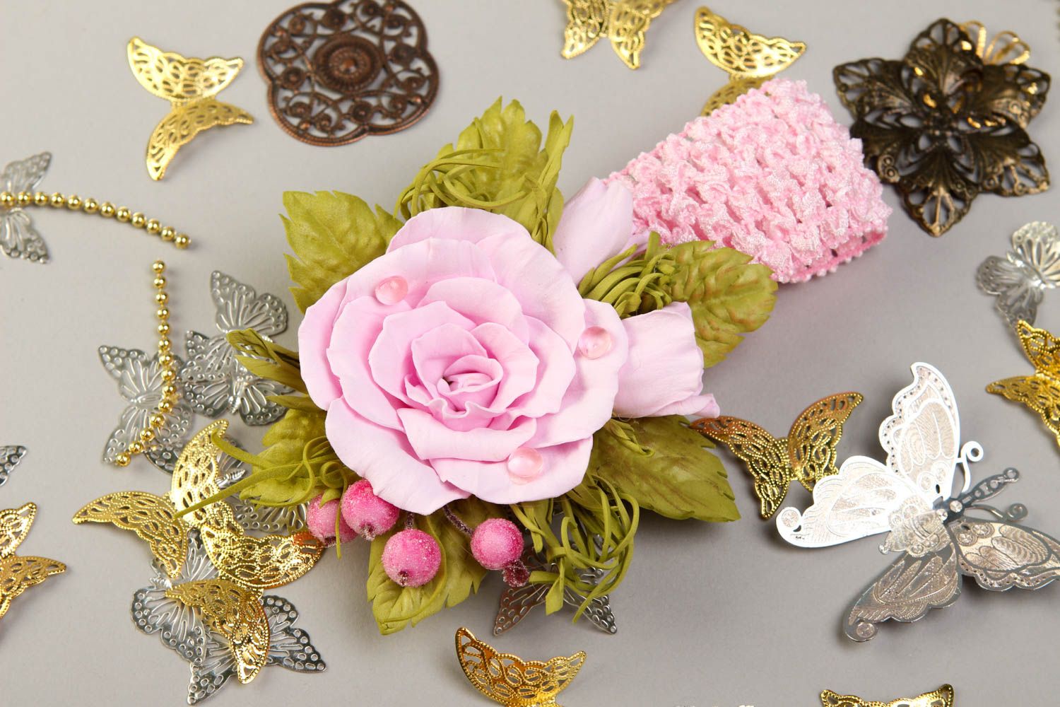 Handmade Haarband mit Schleife Haarband Mädchen Mode Accessoire mit Blume foto 1