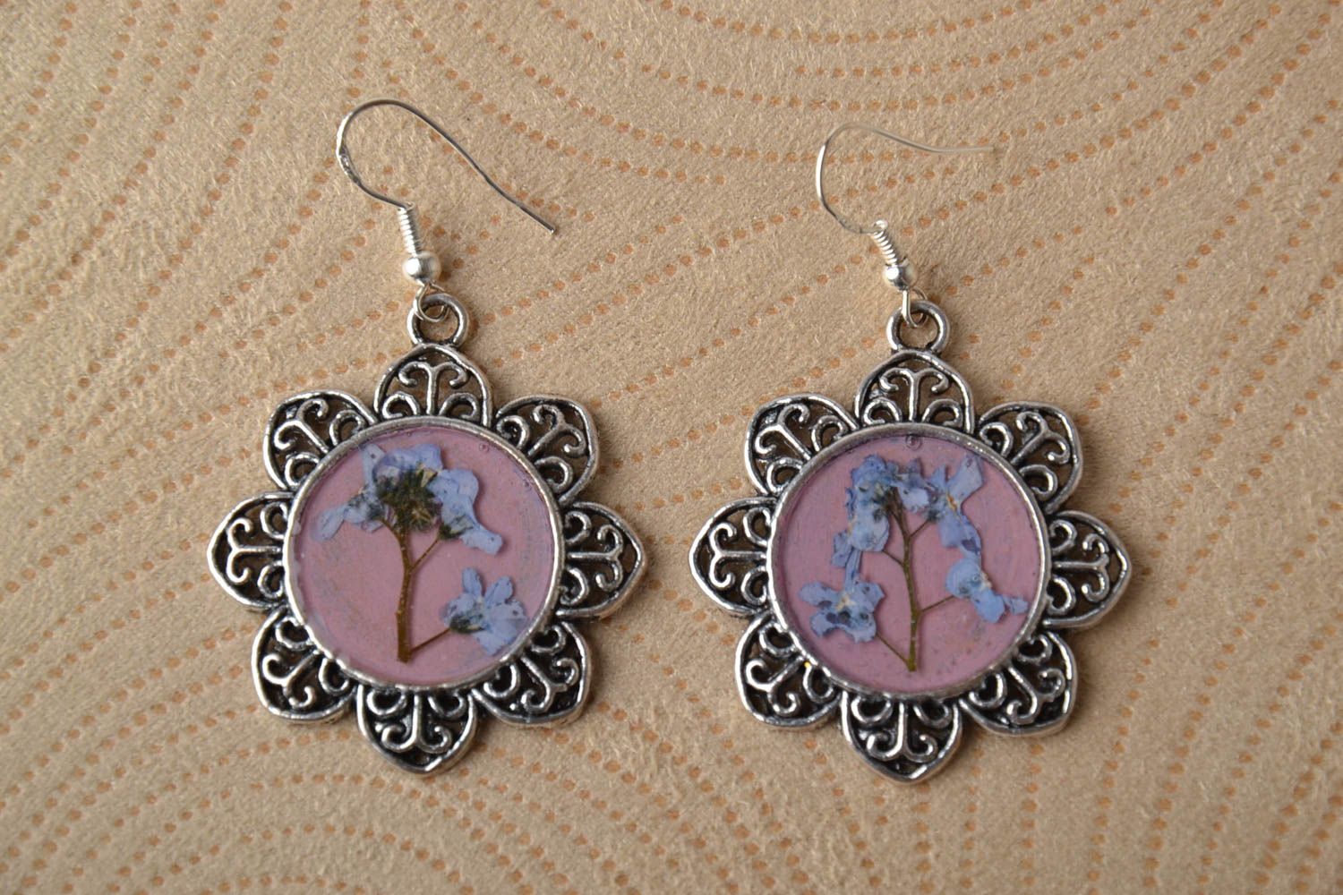 Handmade earrings with natural flowers photo 1