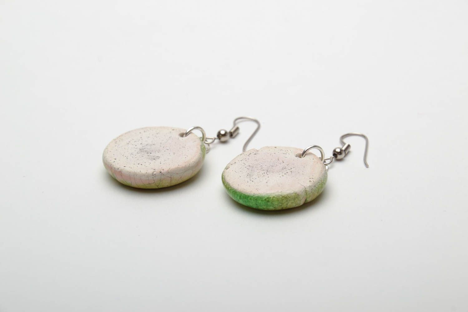Round ceramic earrings with glass Green photo 4