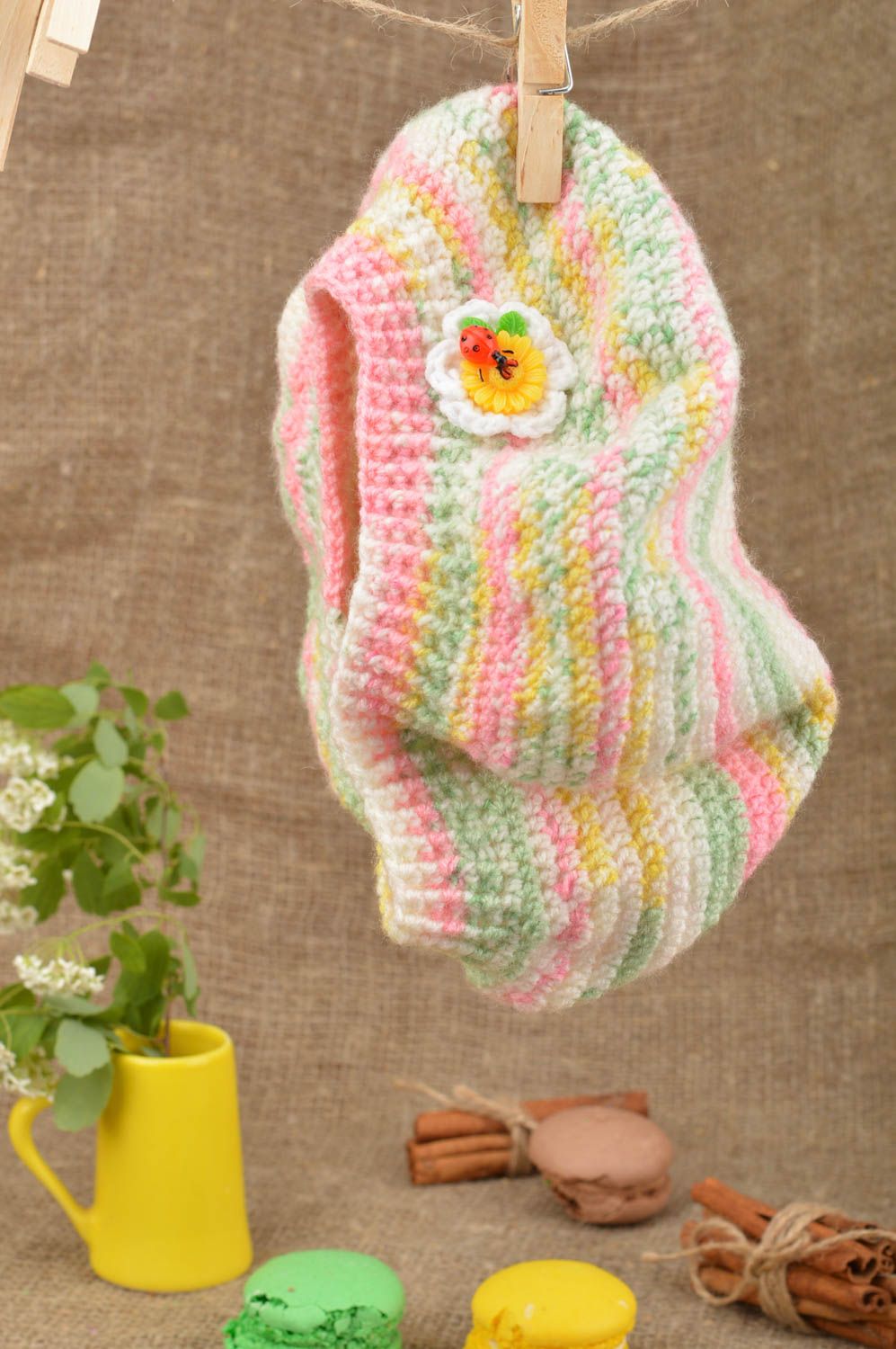 Crocheted handmade cap unusual accessories for kids beautiful cute cap photo 1