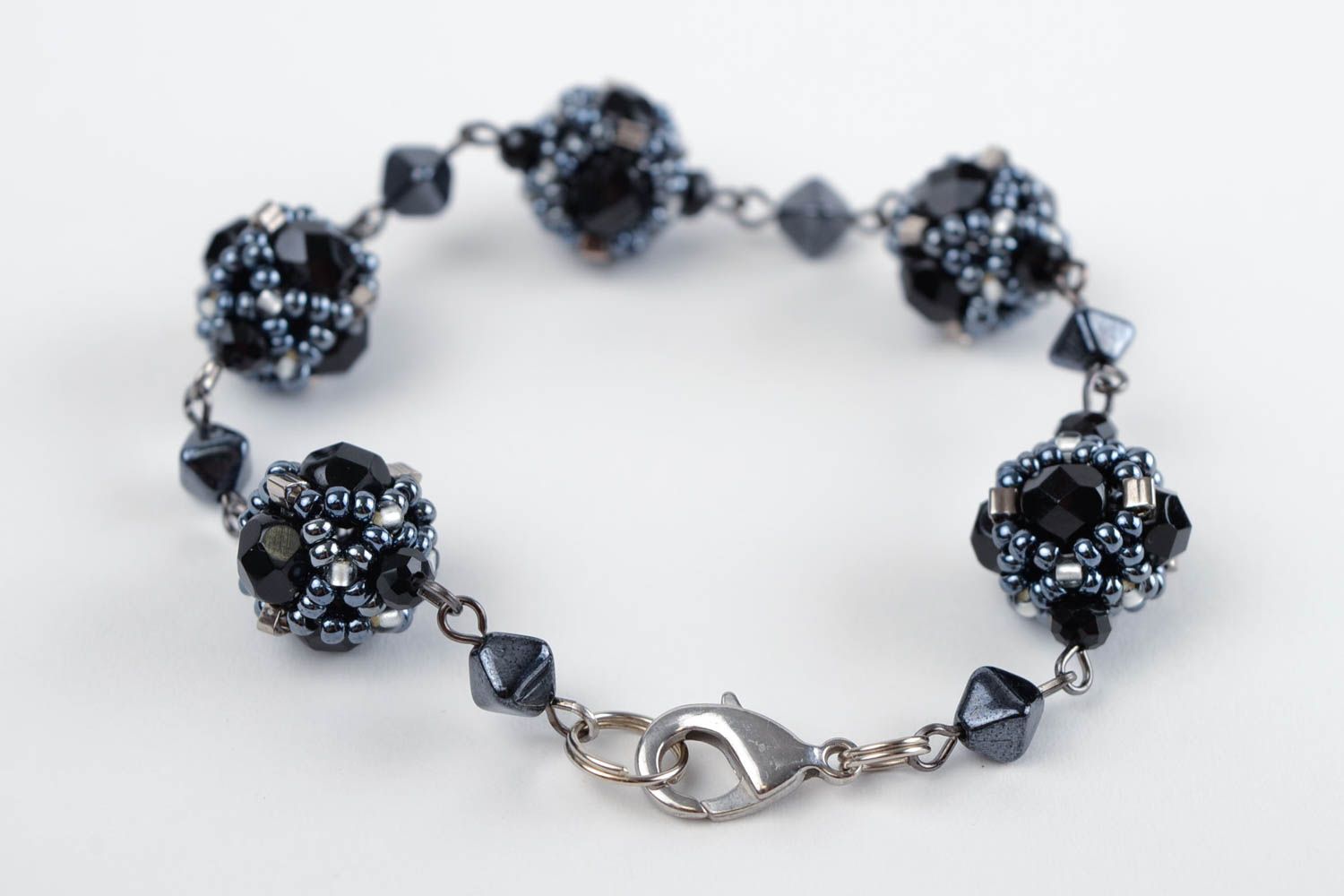Bracelet perles de rocaille Bijou fait main noir original fin Cadeau femme photo 4