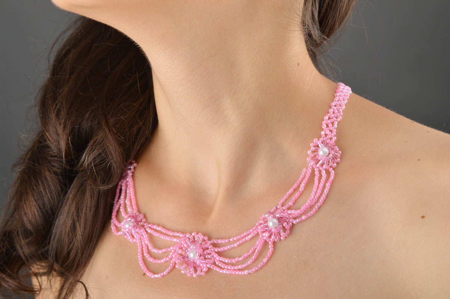 Halsketten Frauen Handmade Rocailles Kette Damen Collier Halsketten Damen rosa foto 5