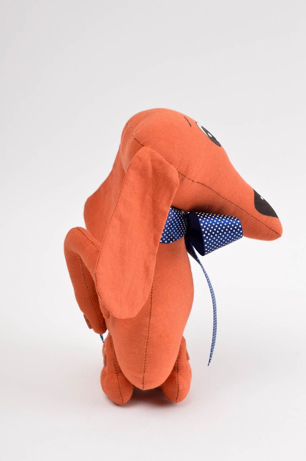 Peluche chien fait main Jouet enfant Cadeau original marron coton design photo 3