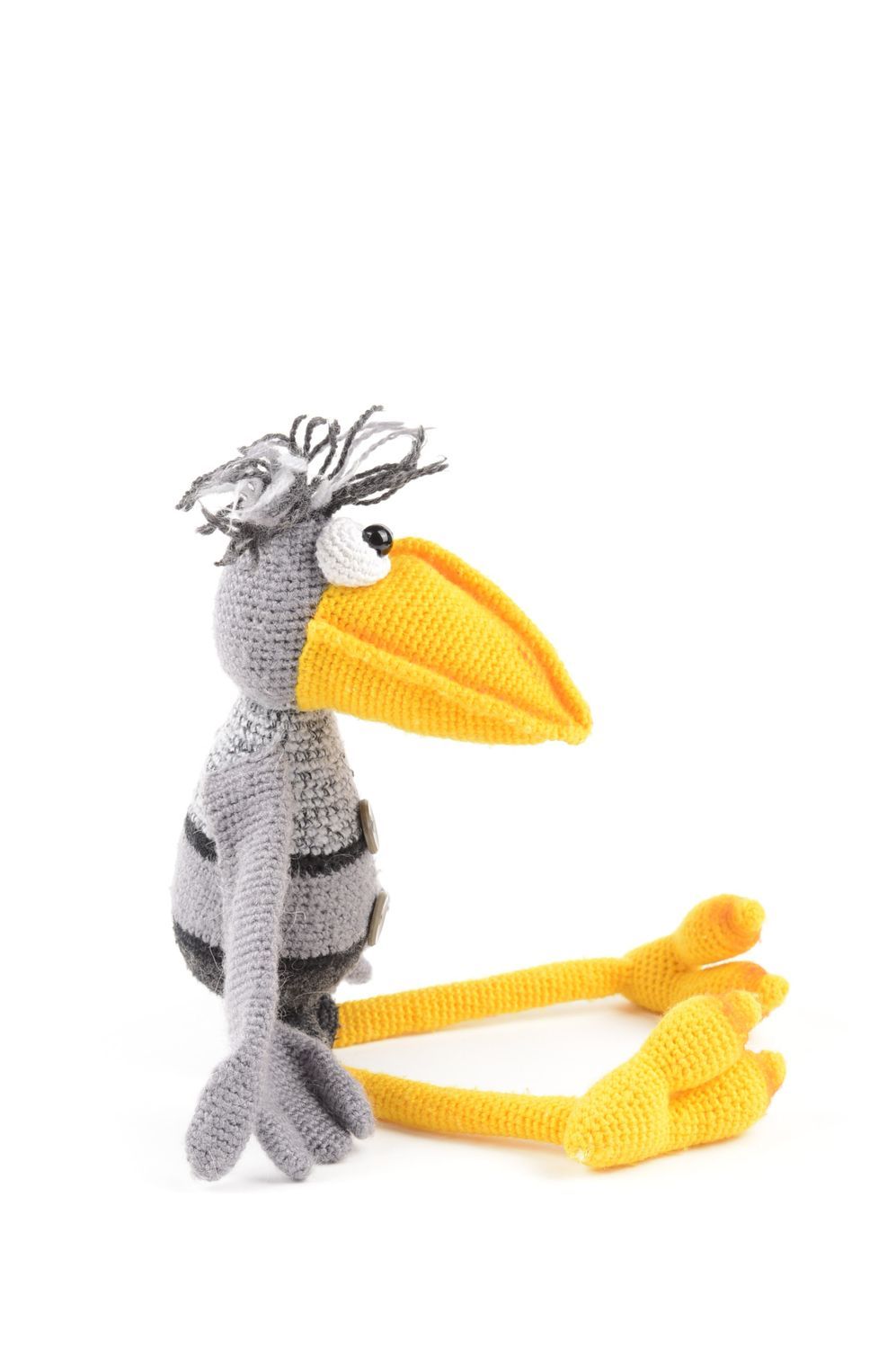 Peluche tricotée Jouet fait main corbeau laine design Cadeau pour enfant photo 3
