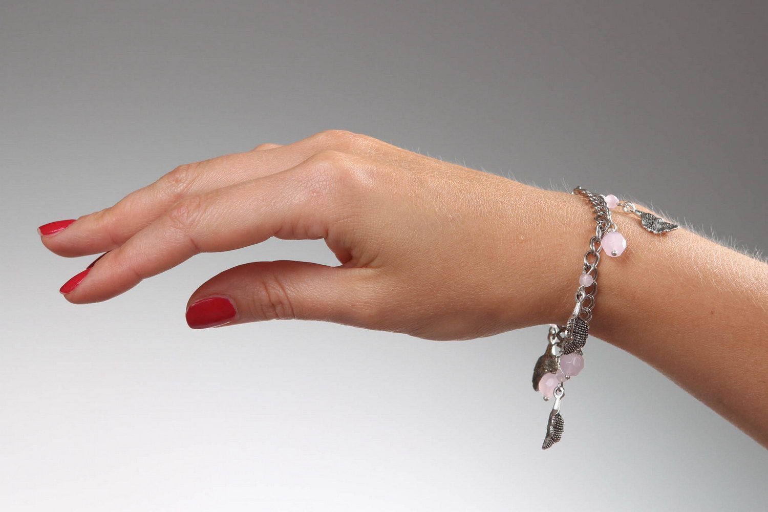 Steel bracelet with pink quartz photo 4