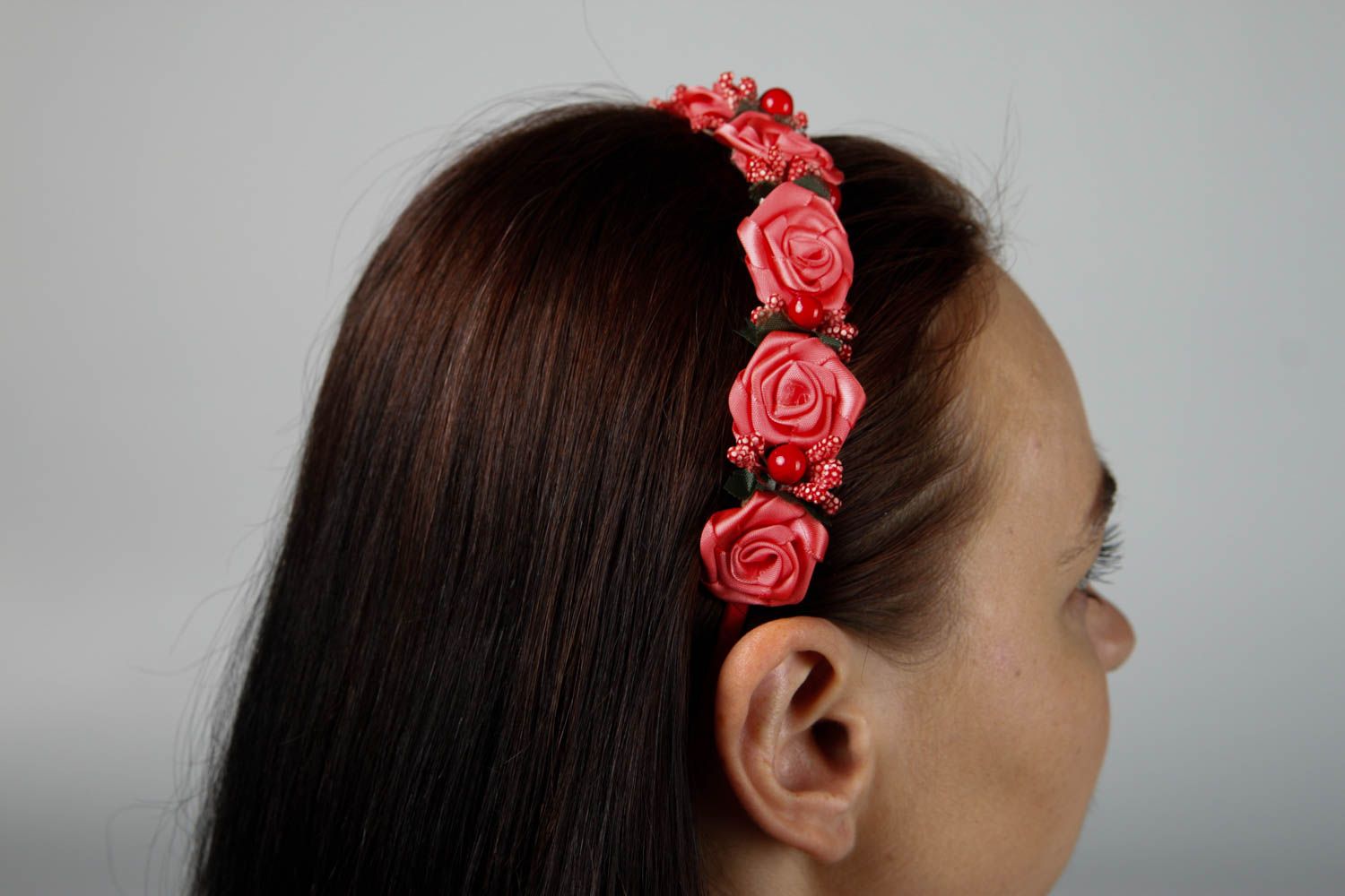 Serre-tête fleurs Accessoire cheveux fait main tons rouges Cadeau original photo 2