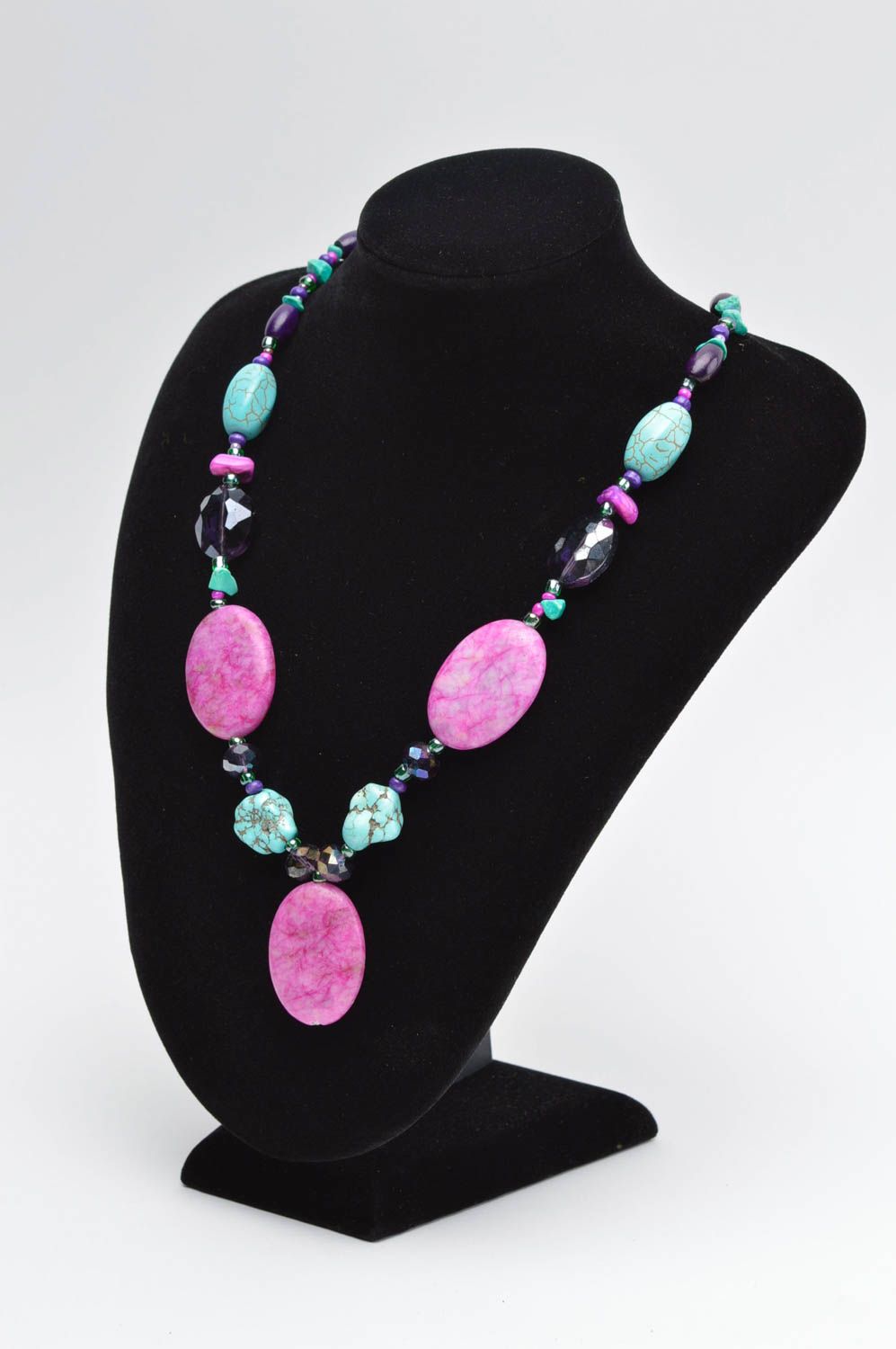 Handmade natural stone jewelry unusual beaded necklace elegant evening necklace photo 5