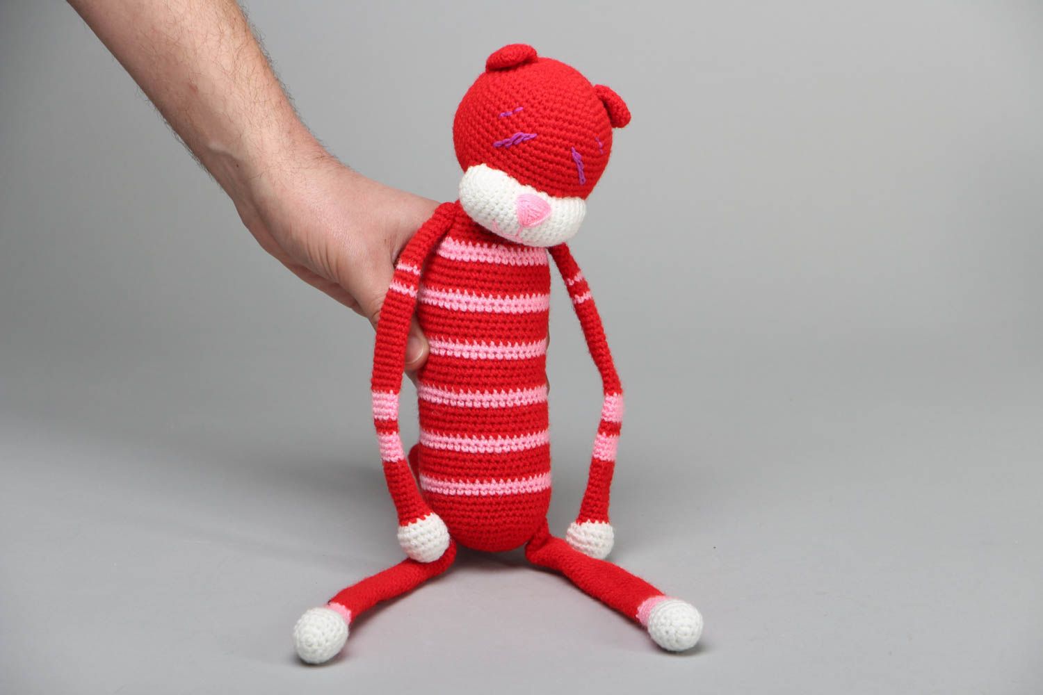 Doudou tricoté original en forme de chat photo 4
