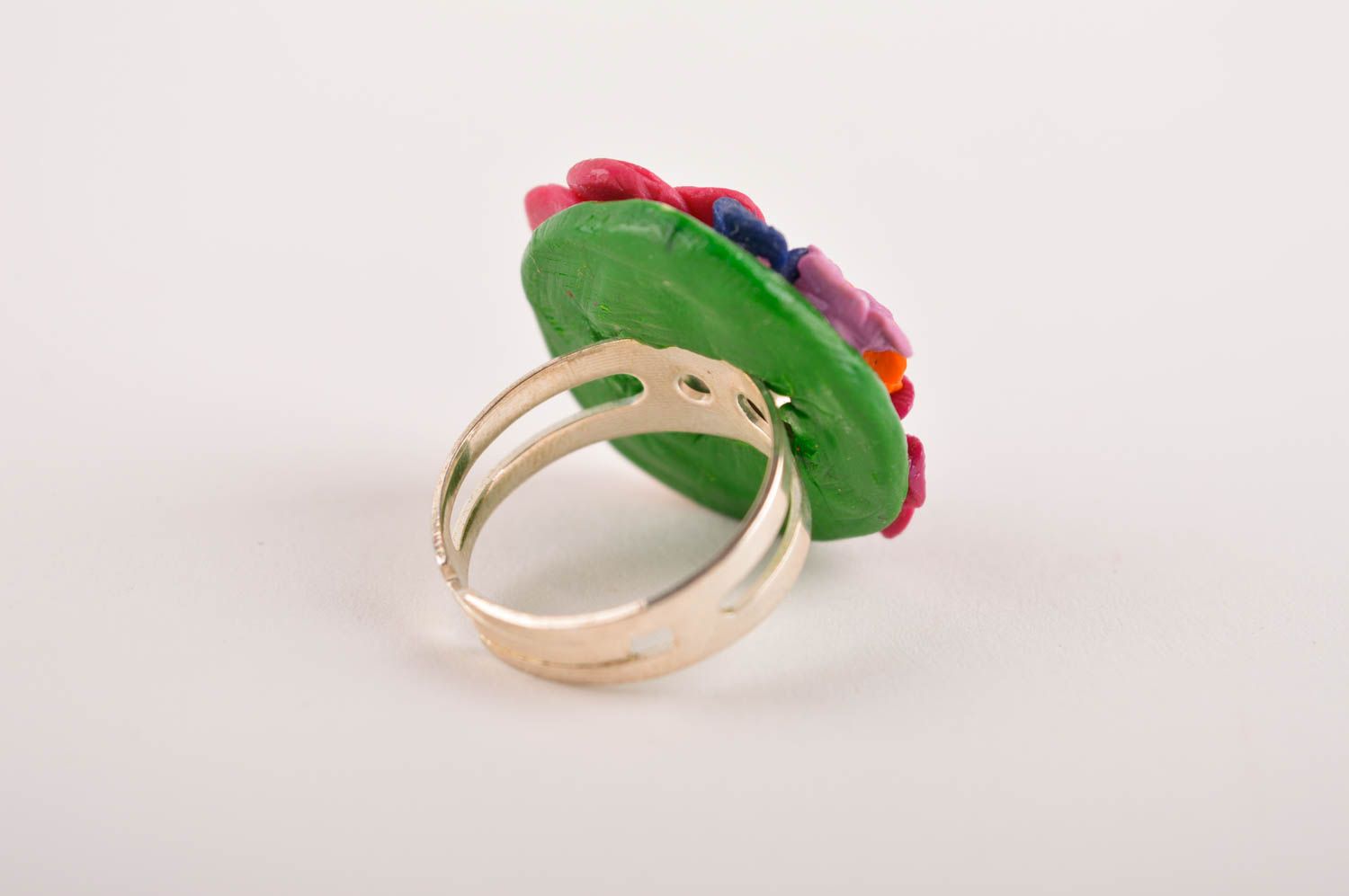 Кольцо ручной работы украшение из полимерной глины цветочное кольцо яркое фото 4