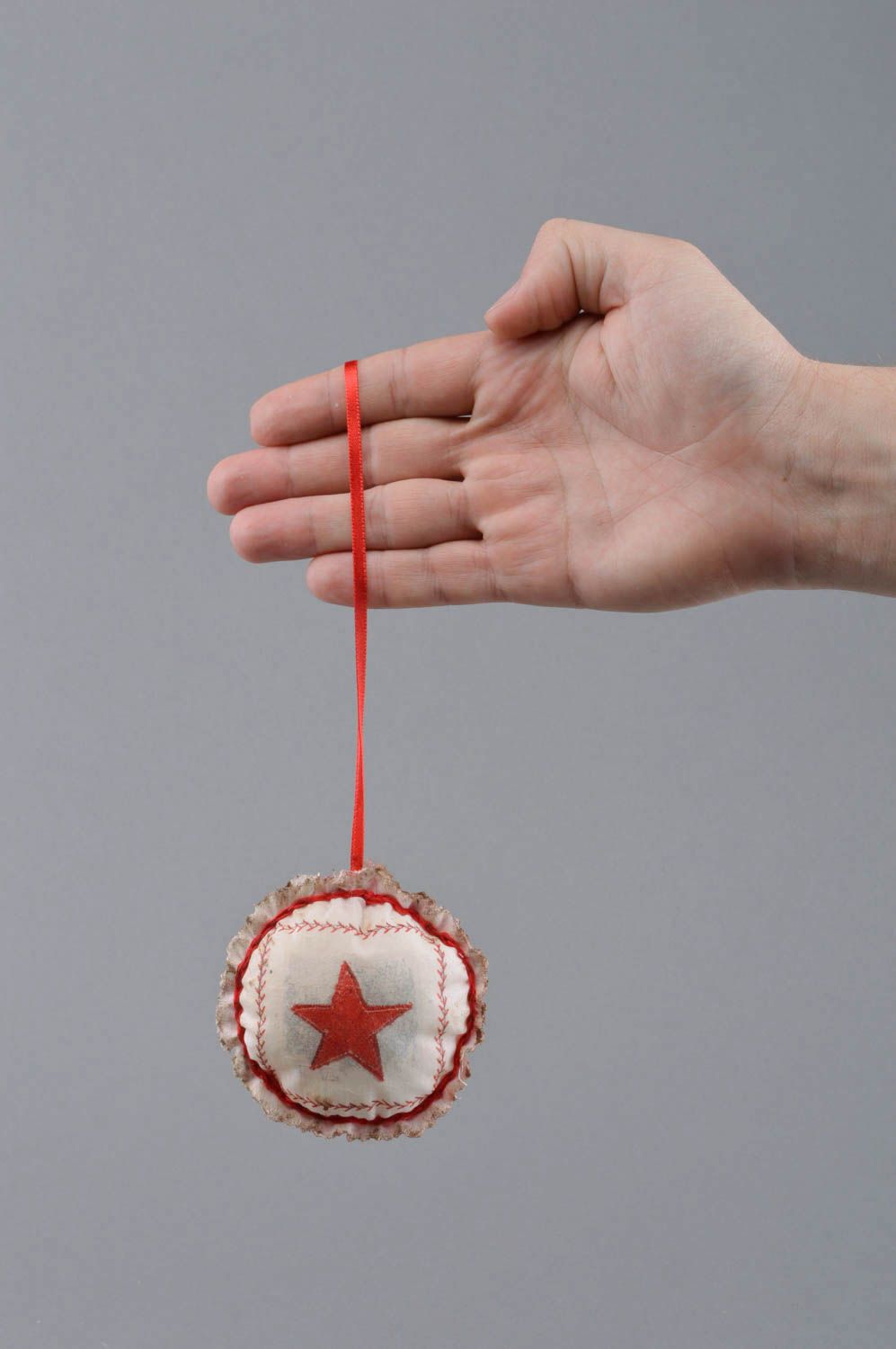 Handmade unusual beautiful soft pendant for home on ribbon star photo 4