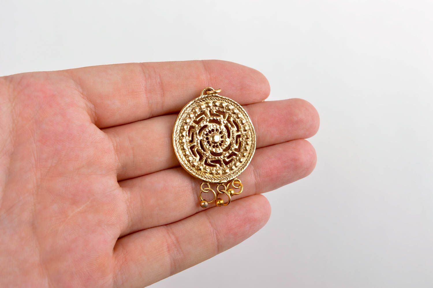 Handmade round pendant unusual brass pendant stylish designer accessory photo 5
