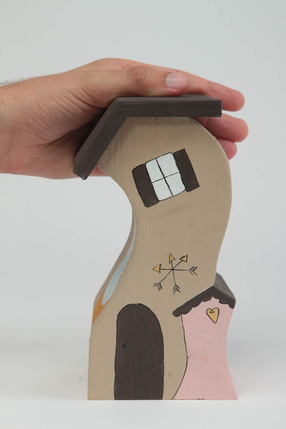 Deko Haus handgemacht Figur aus Holz schöne Dekoration Designer Geschenk bemalt foto 5