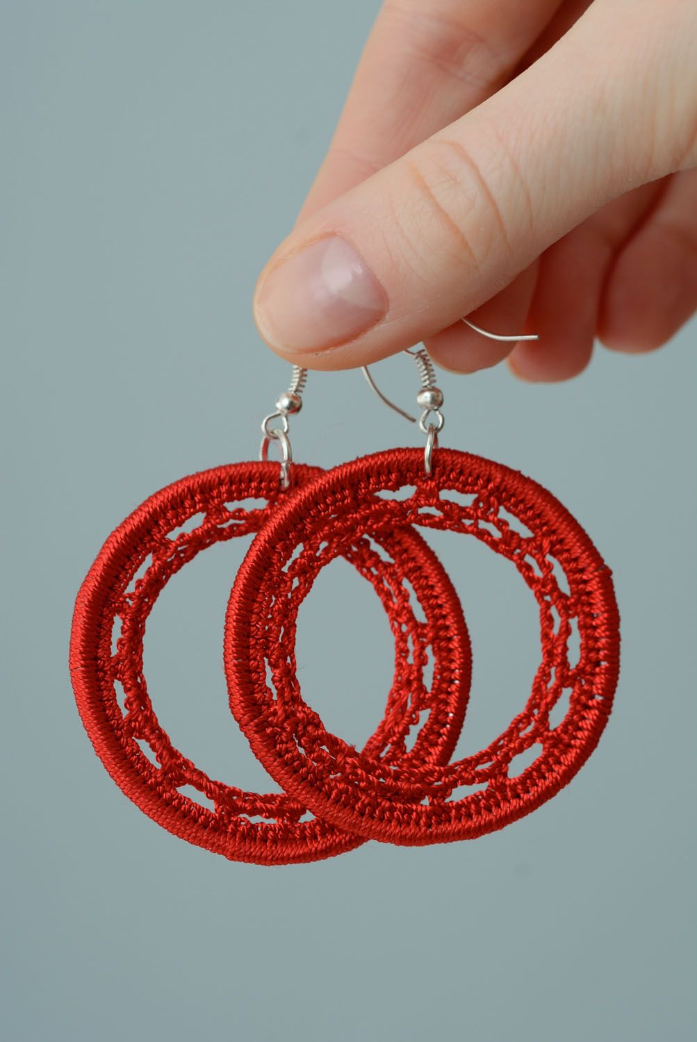 Homemade lace earrings Red photo 3