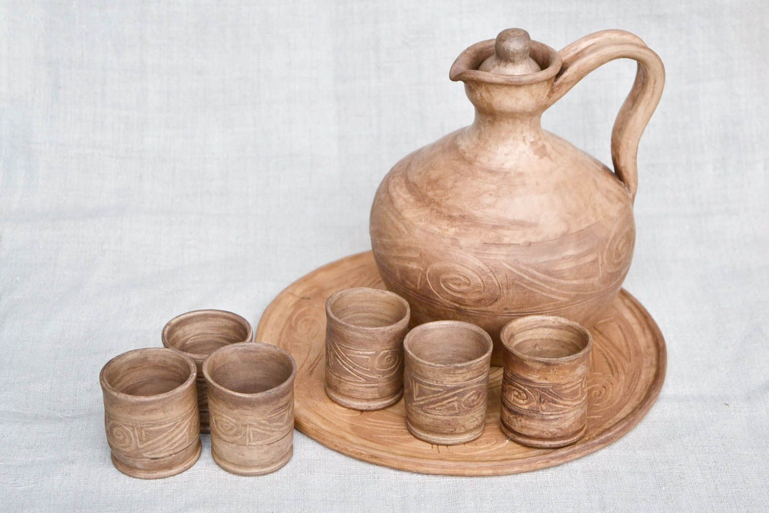 Handgefertigt Keramik Geschirr Set Keramik Krug Tablett rund Keramik Becher foto 4