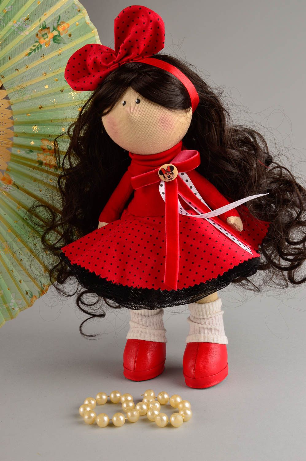 Кукла ручной работы кукла из ткани авторская кукла с пышным локонами в платье фото 1