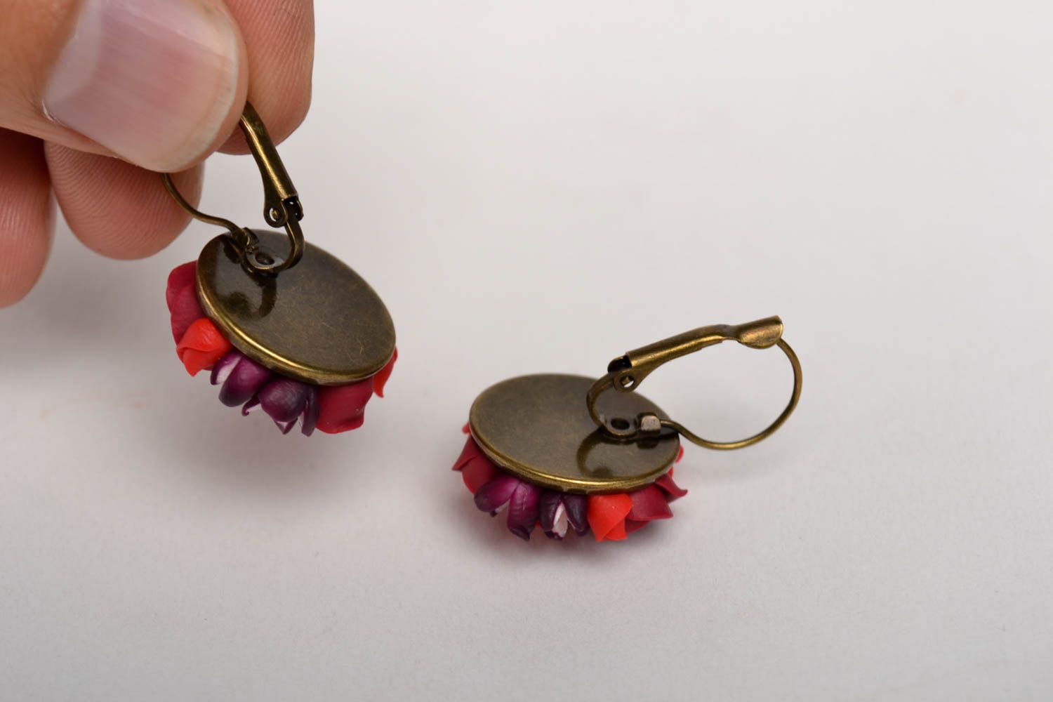 Handmade tender red earrings flower unusual earrings stylish accessory photo 5