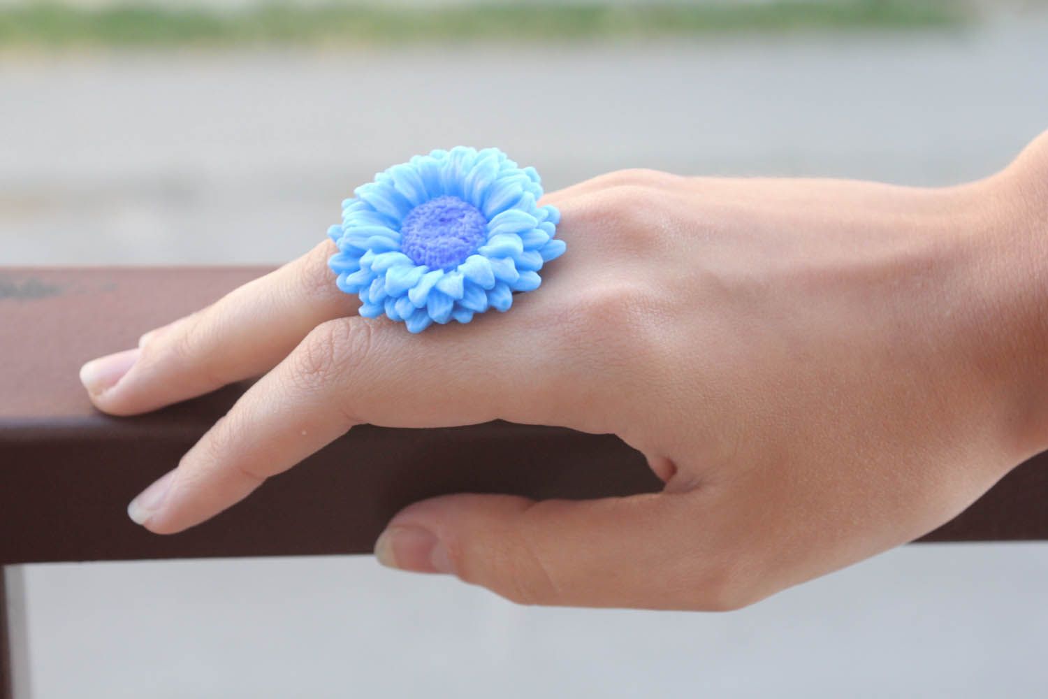 Blue ring made of polymer clay photo 1