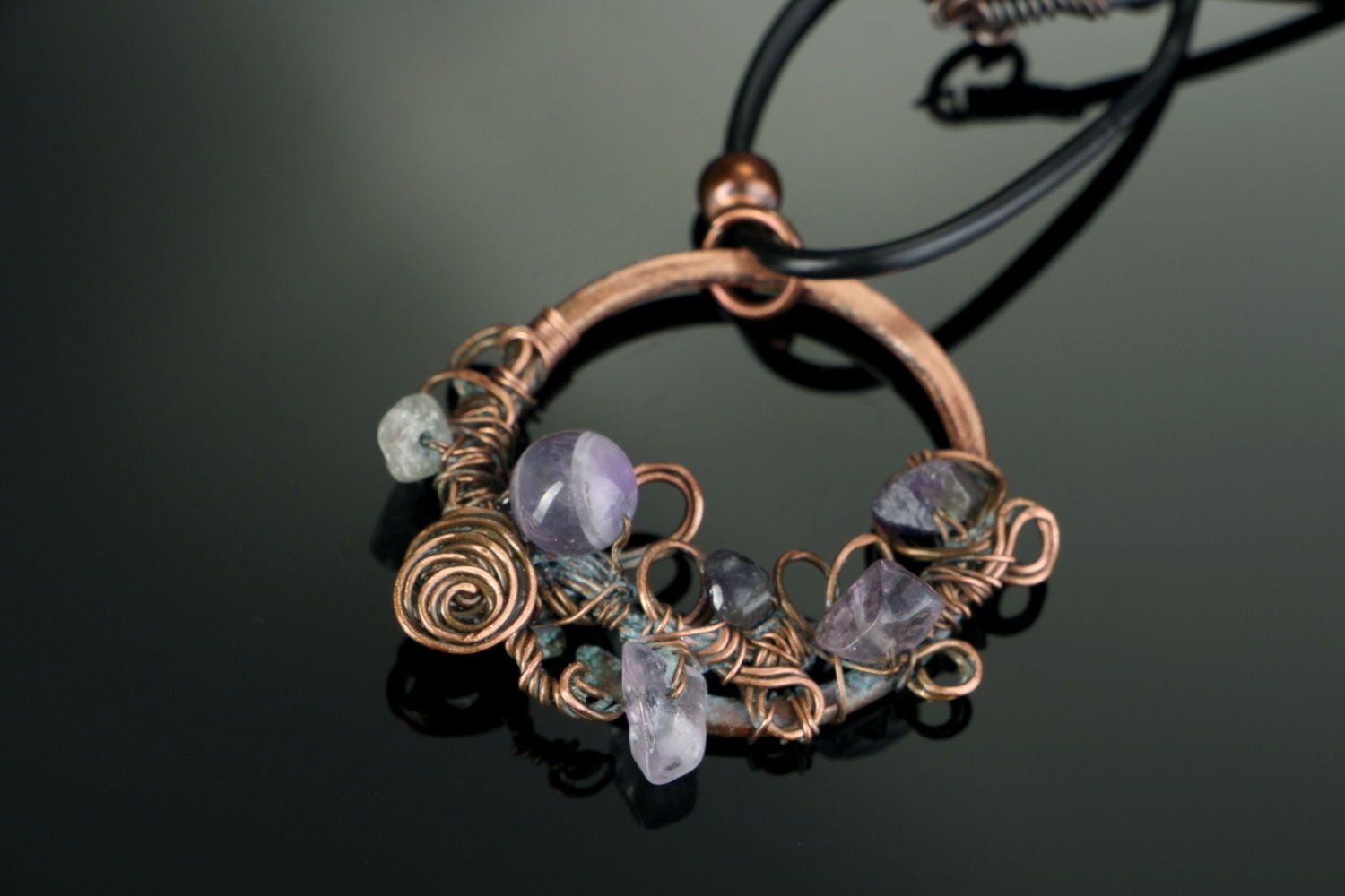 Copper pendant with amethyst photo 1