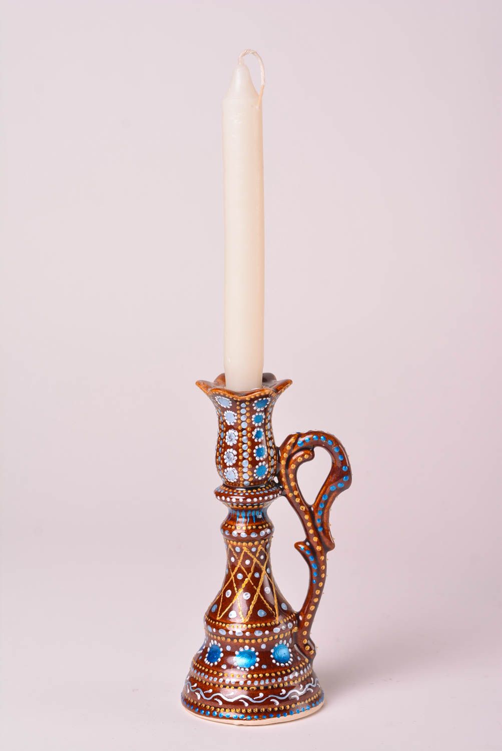 Candeliere in ceramica fatto a mano candelaio dipinto portacandele di ceramica
 foto 1