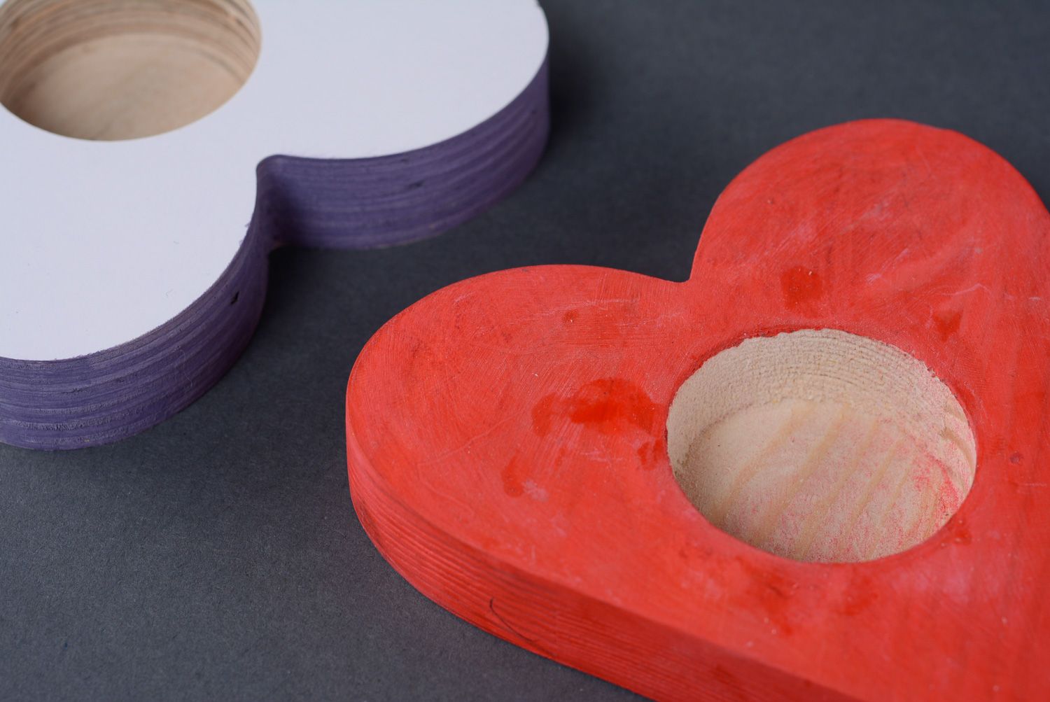 Handmade Kerzenhalter aus Sperrholz rotes Herz   foto 5
