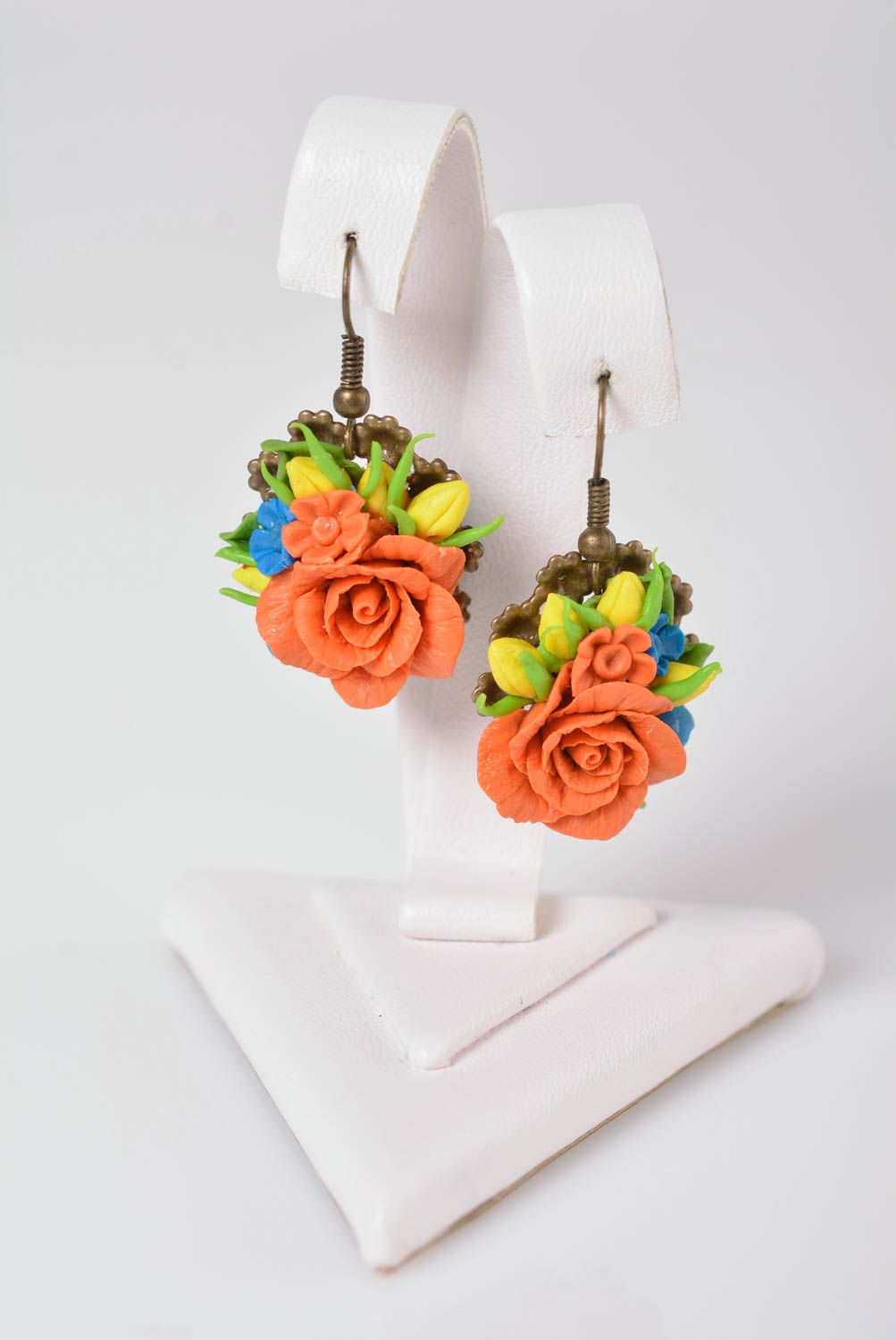 Handmade bijouterie porcelain earrings molded flower earrings plastic jewelry photo 1