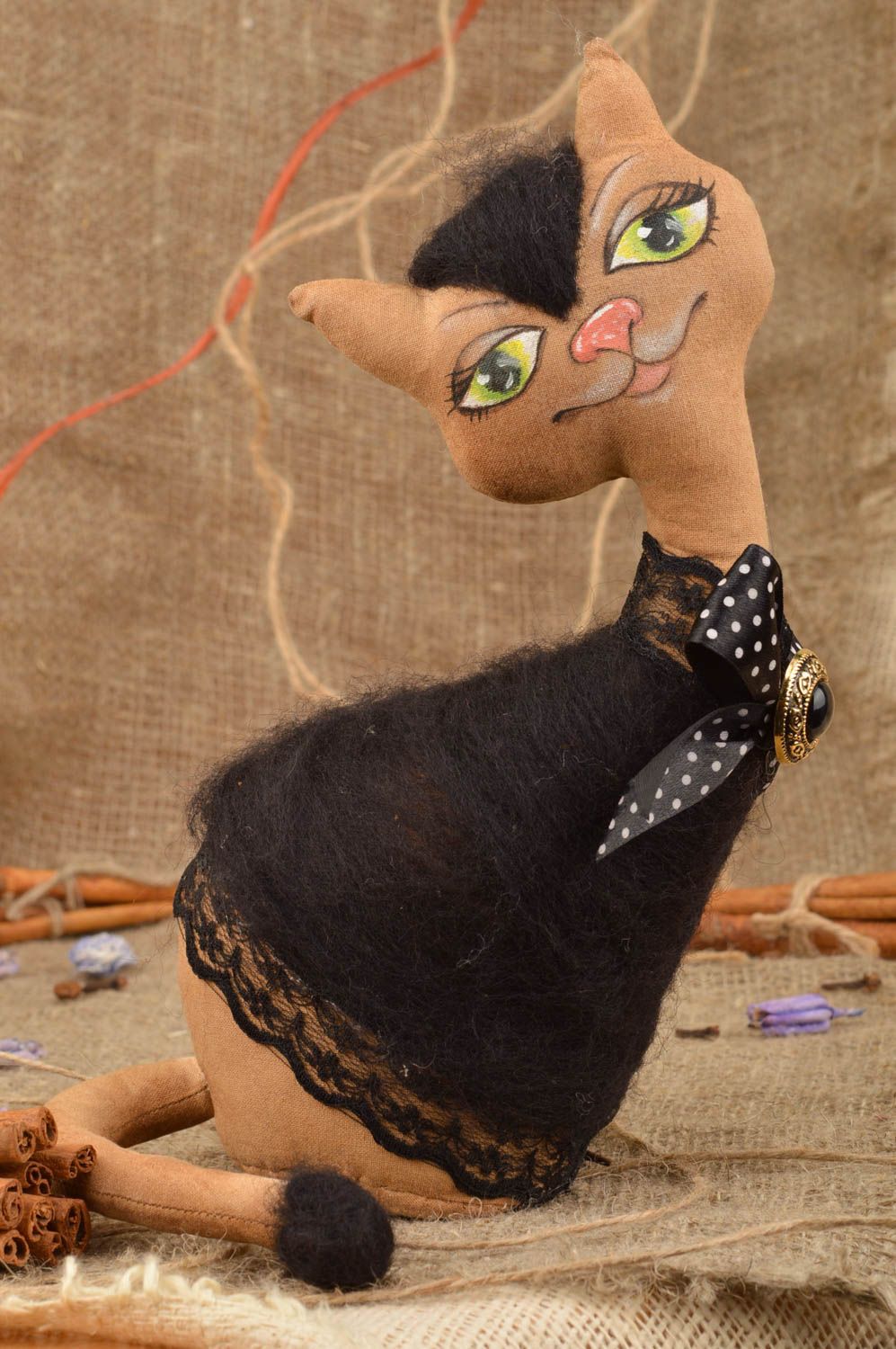 Textil Kuscheltier Katze mit Aroma handmade Schmuck für Interieur künstlerisch foto 1