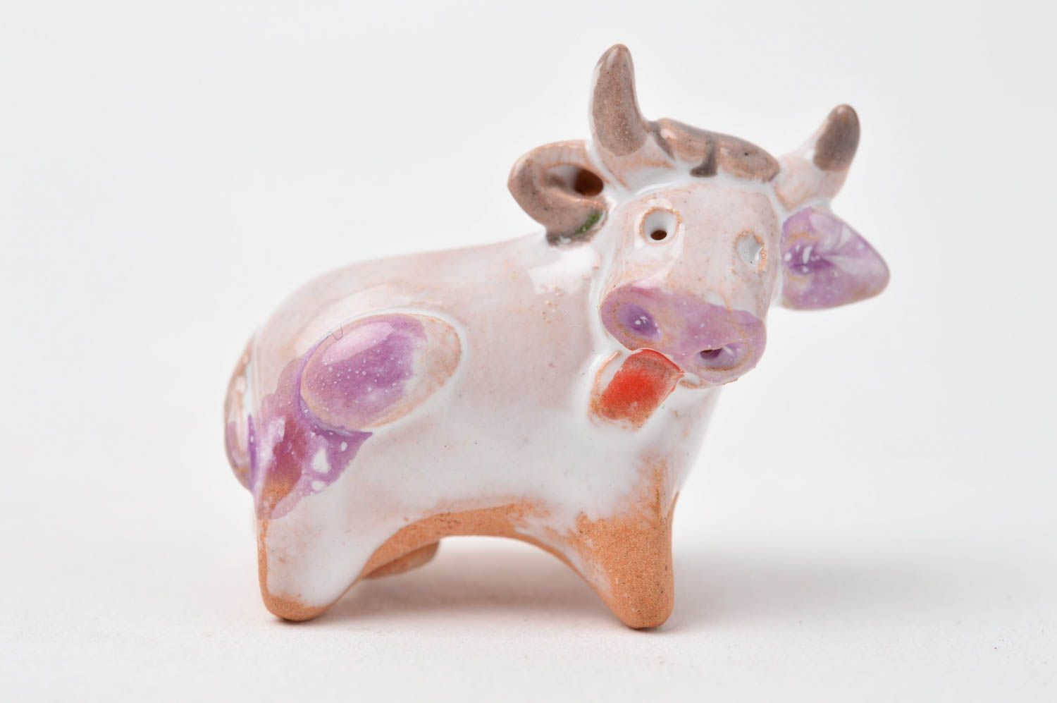 Figurine vache Statuette miniature faite main argile peinte Déco maison photo 7