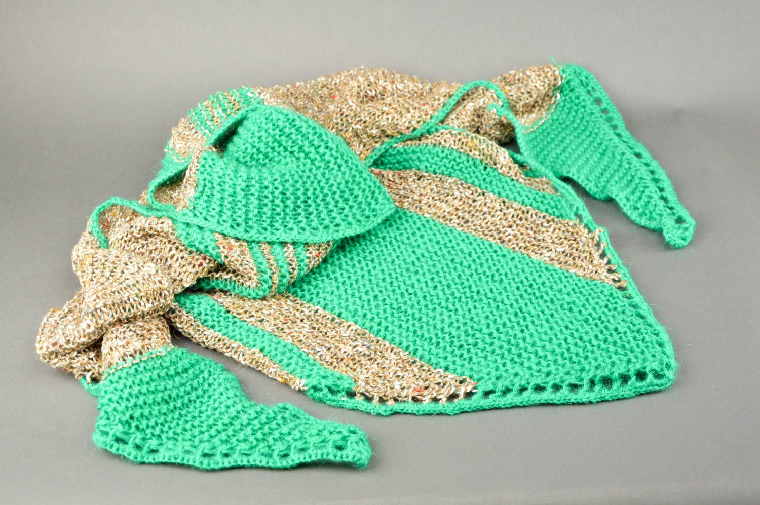 Damen Halstuch handmade Strickschal Damen grün goldfarben Damen Stola aus Wolle foto 1