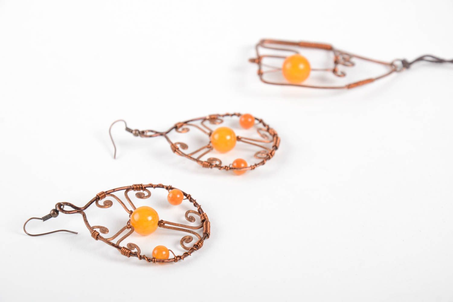 Handmade Ohrringe Wire Wrap Schmuck Geschenk für Frau Damen Anhänger aus Kupfer foto 4