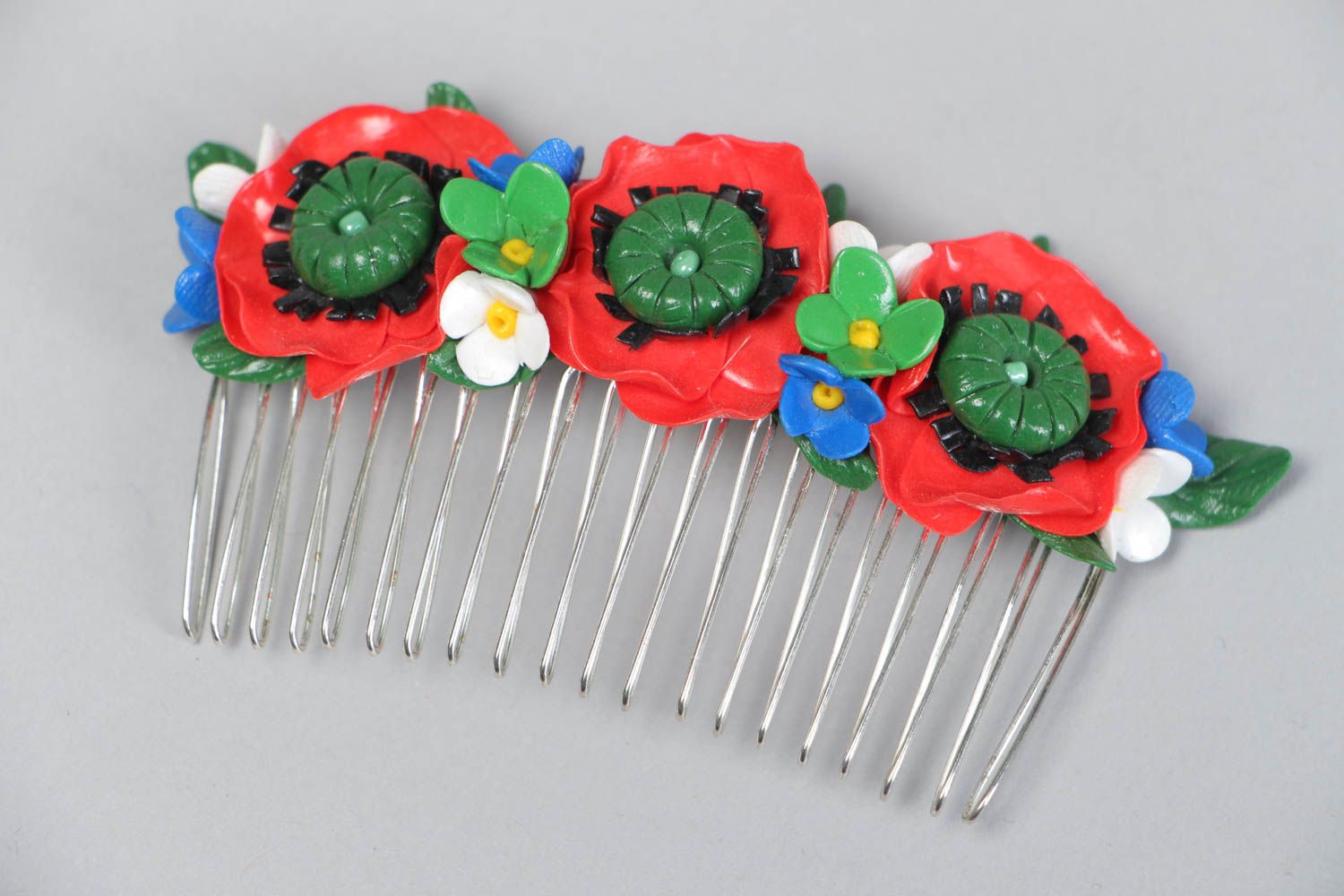 Handmade hair comb accessory made of polymer clay colorful jewelry for hair photo 2