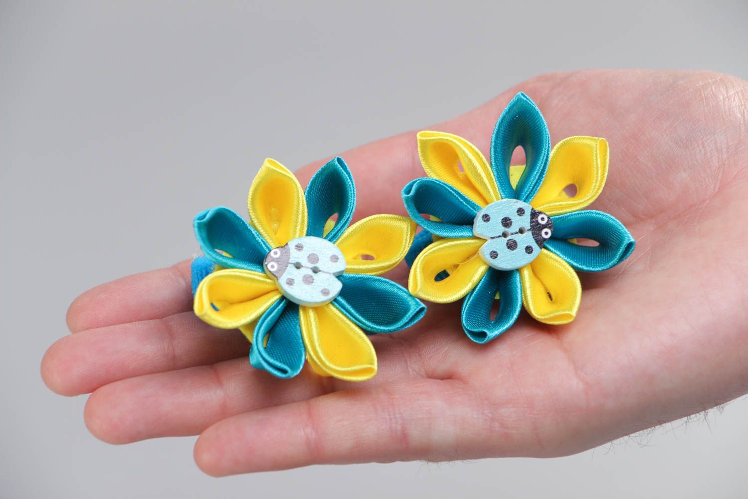 Handmade beautiful stylish set of scrunchies with satin flowers 2 pieces photo 5