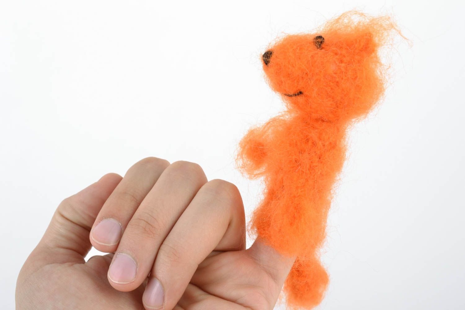 Пальчиковая игрушка лисичка ручной работы авторская красивая вязаная из шерсти фото 2