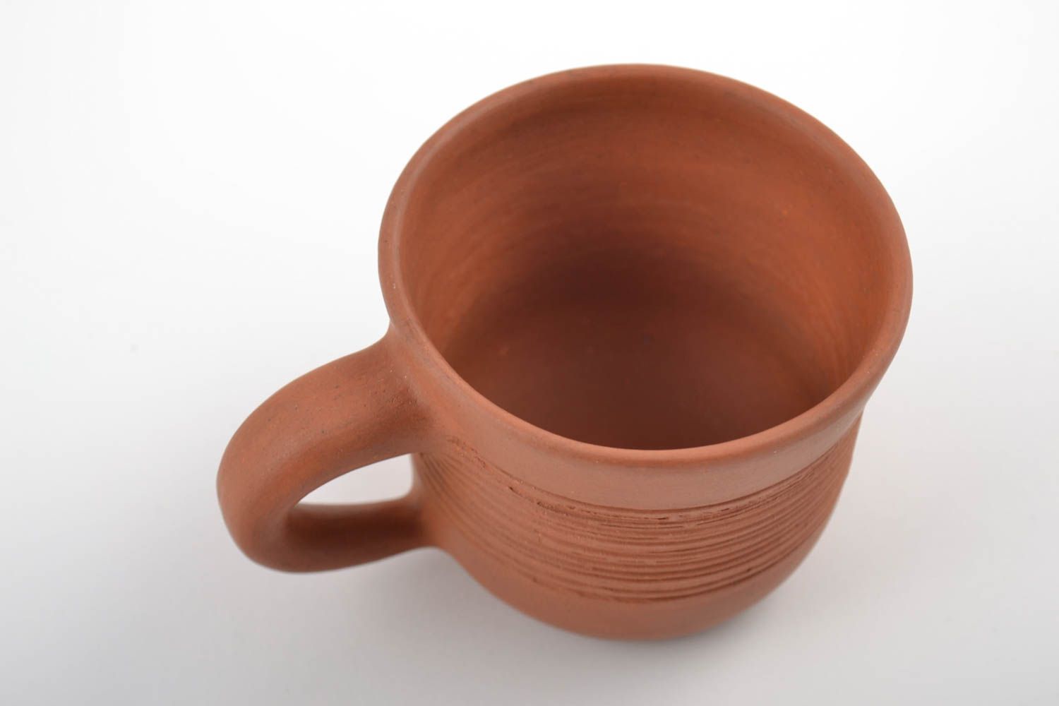 5 oz terracotta clay Mexican style coffee cup with handle and no pattern photo 3