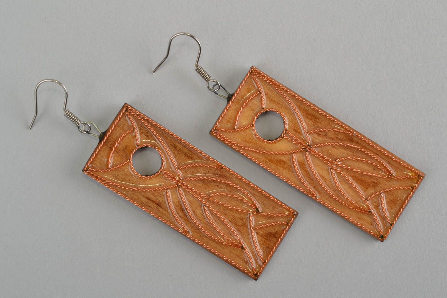 Handmade lange Ohrringe Damen Schmuck Geschenk für Frauen rechteckig Erlenholz foto 2