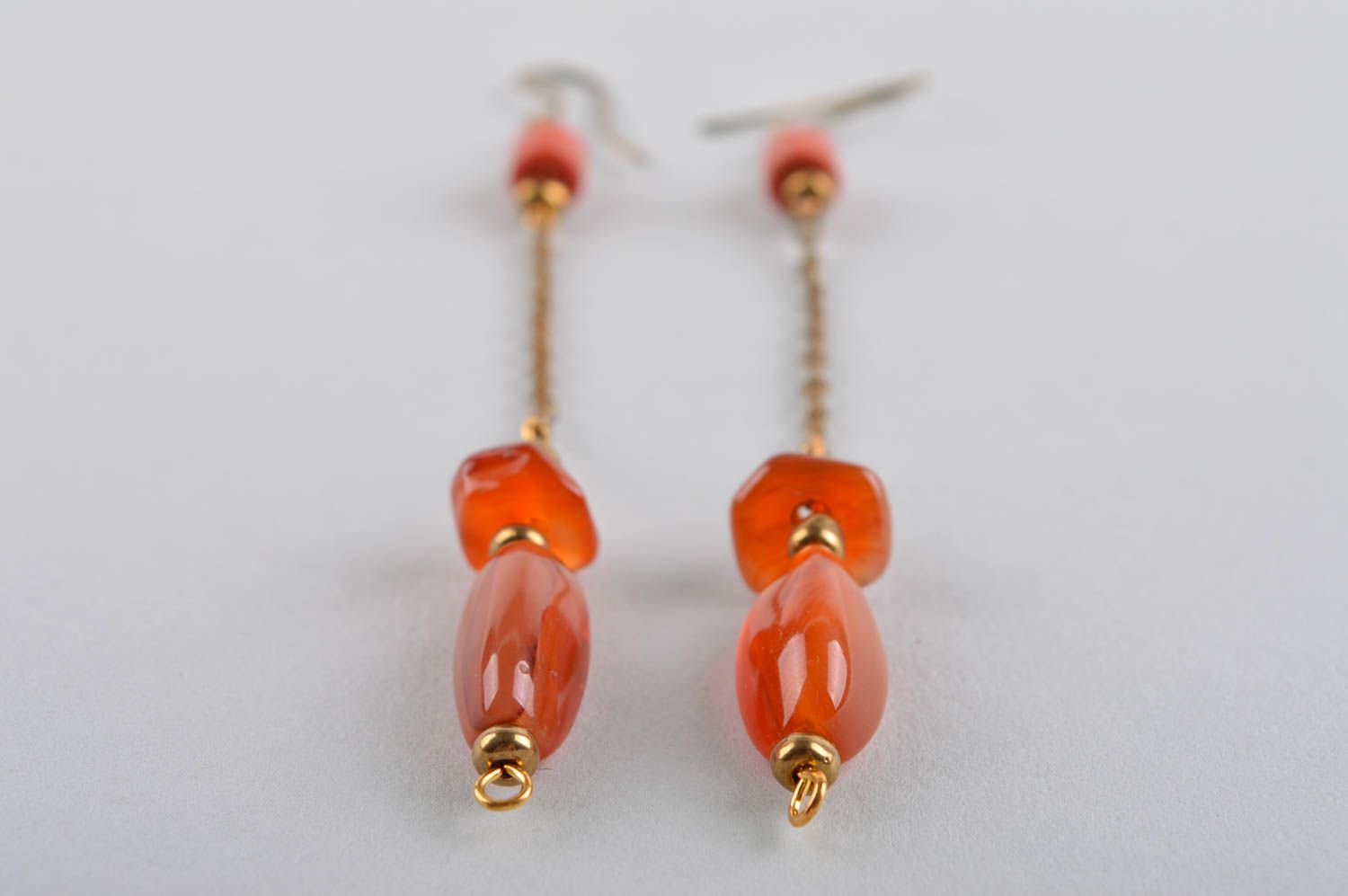 Boucles d'oreilles pendantes Bijou fait main fines orange Cadeau femme photo 4