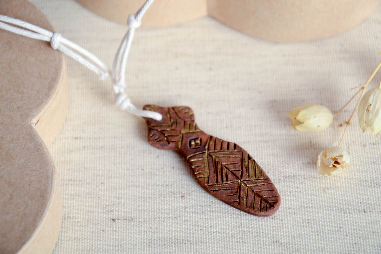 Handmade beautiful pendant unusual clay pendant jewelry in ethnic style photo 1