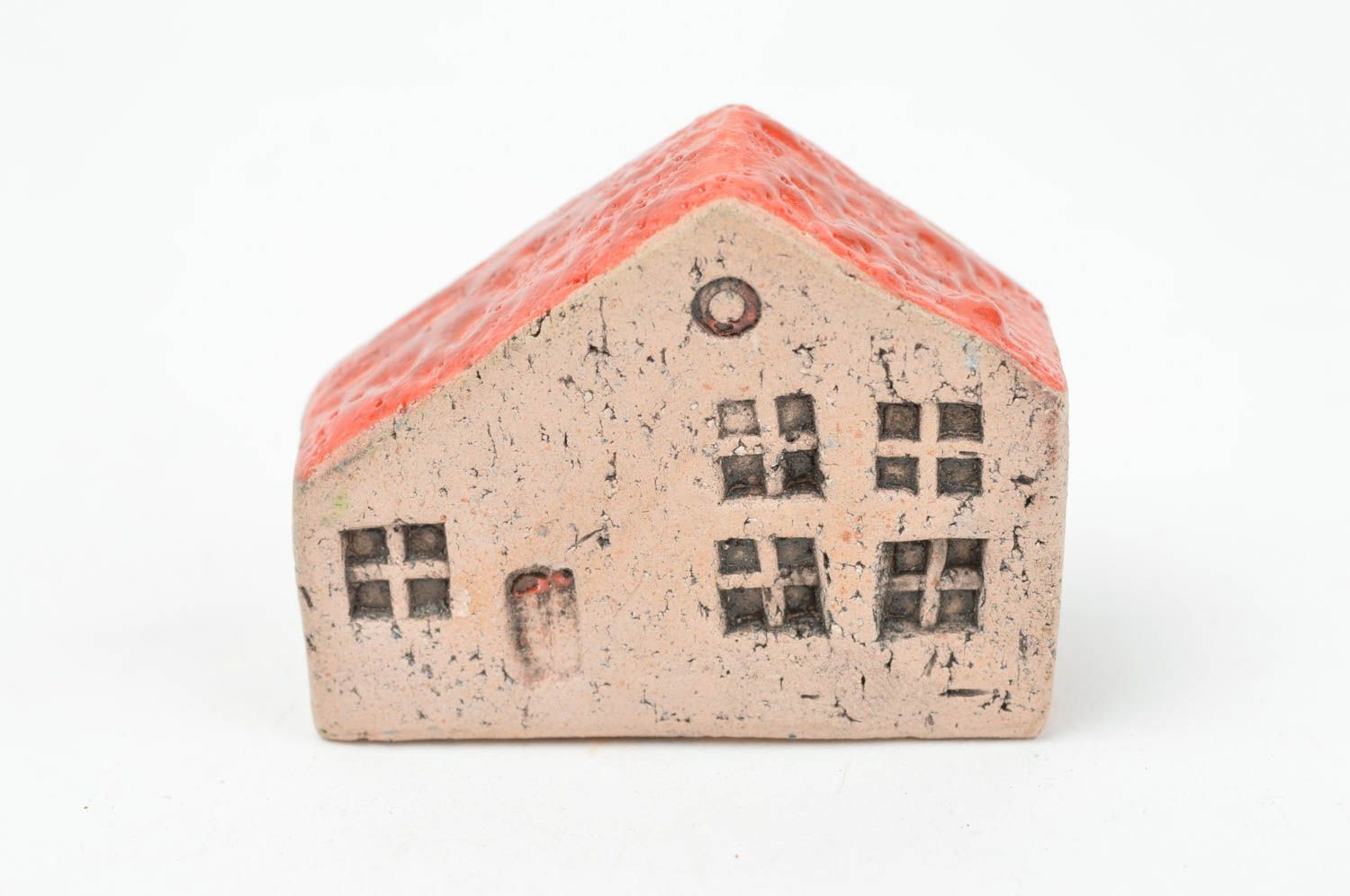 Декоративный домик с красной крышей керамический ручной работы для интерьера фото 2