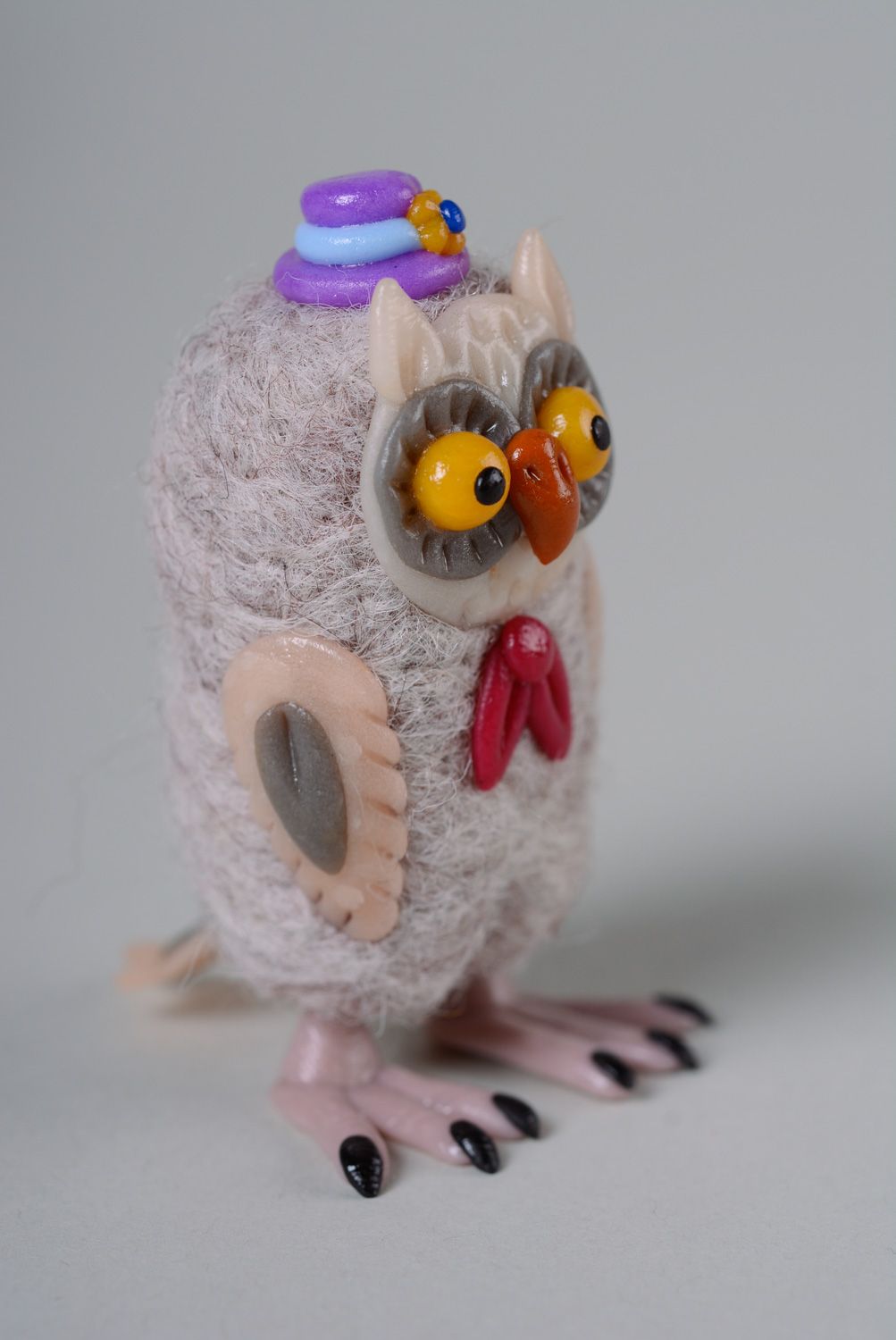 Homemade felted wool miniature toy Owl photo 2