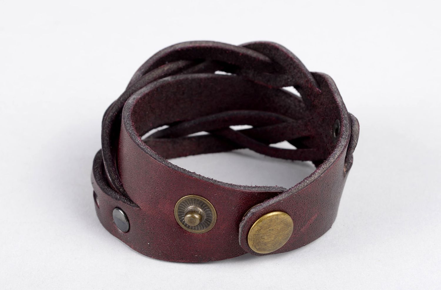 Bracelet tressé Bijou fait main en vrai cuir bordeaux stylé Cadeau insolite photo 3