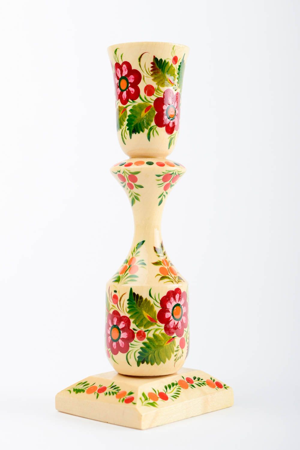 Bougeoir en bois fait main Support pour bougie clair à motif floral Déco maison photo 5