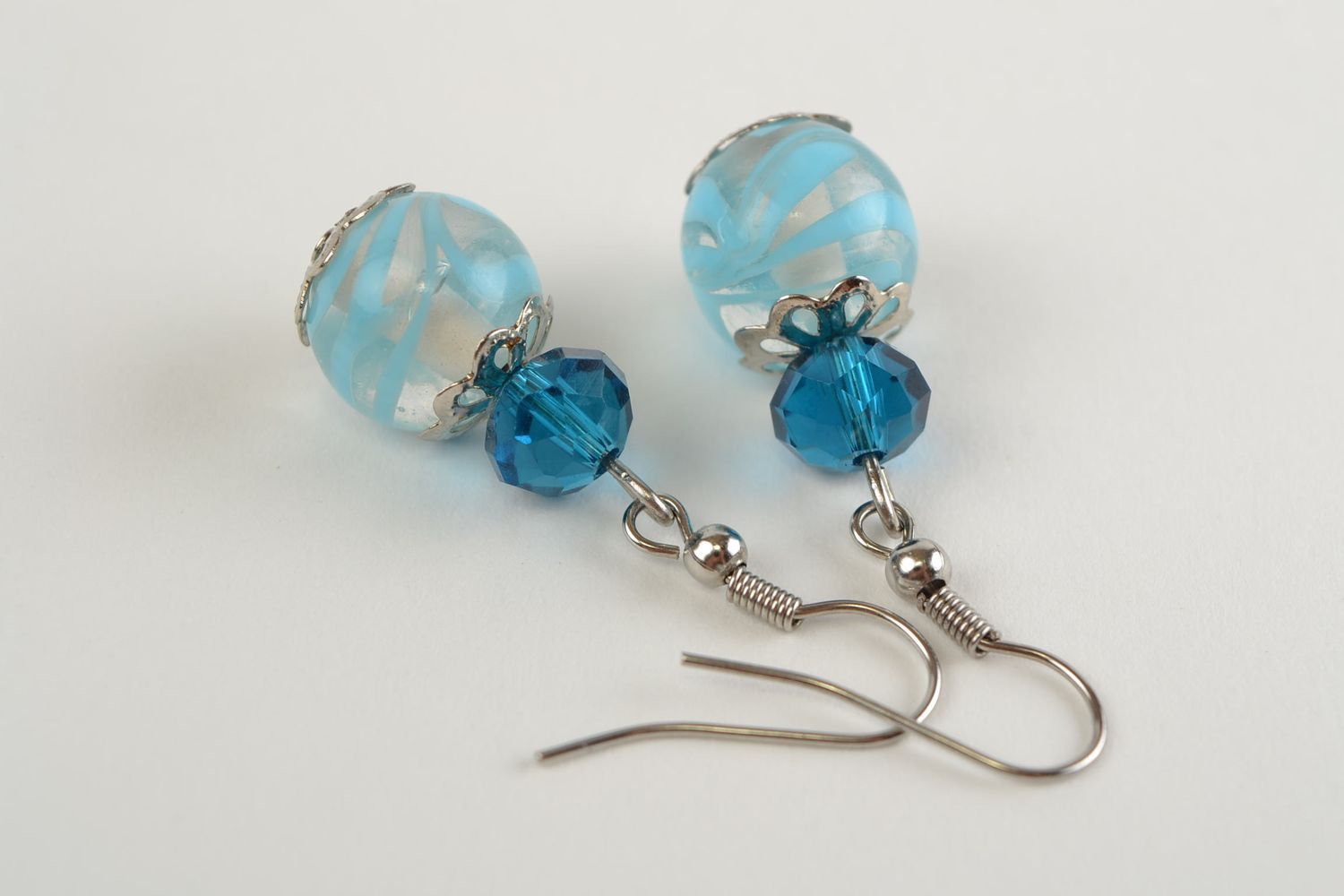Handmade blue stone and glass bead jewelry set necklace earrings bracelet photo 4