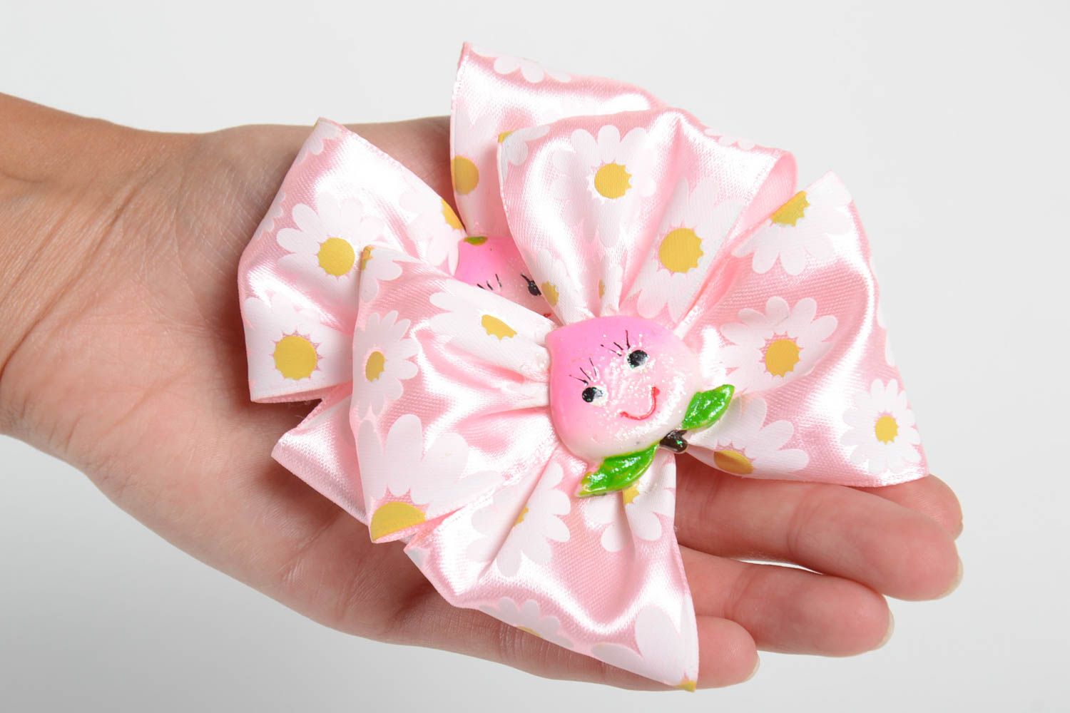Unusual handmade bow hair clips for kids hair bow textile barrettes gift ideas photo 5
