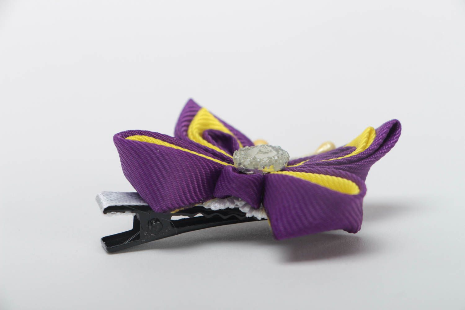 Barrette à cheveux en rubans de reps forme de papillon violet jaune pour enfant photo 3